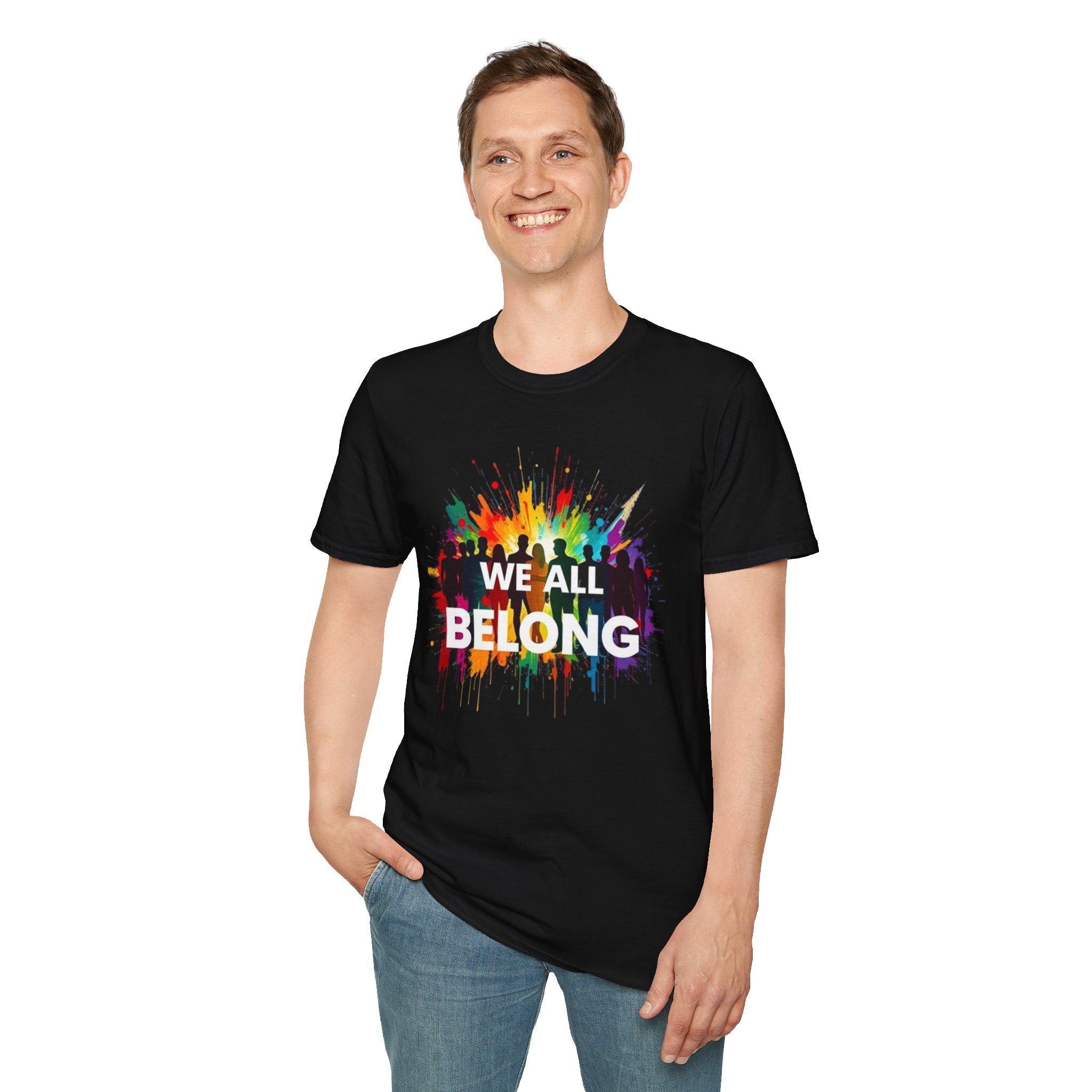 We All Belong Unisex Softstyle T-Shirt - Colorful Pride Tee