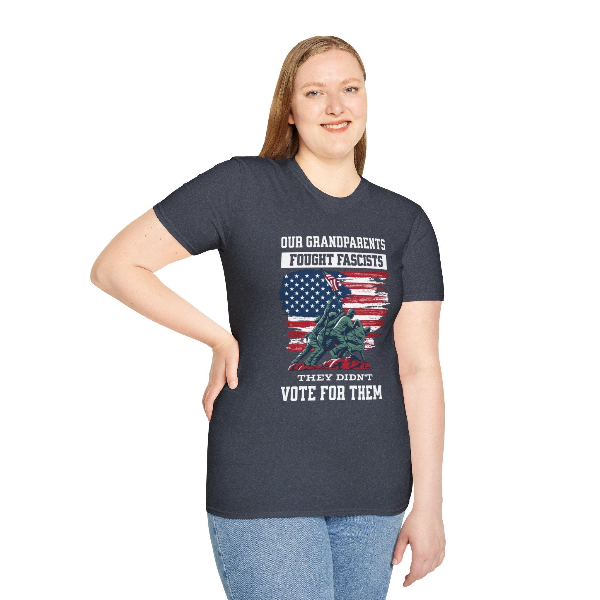Unisex Softstyle T-Shirt: 'Our Grandparents Fought Fascists' Patriotic Tee