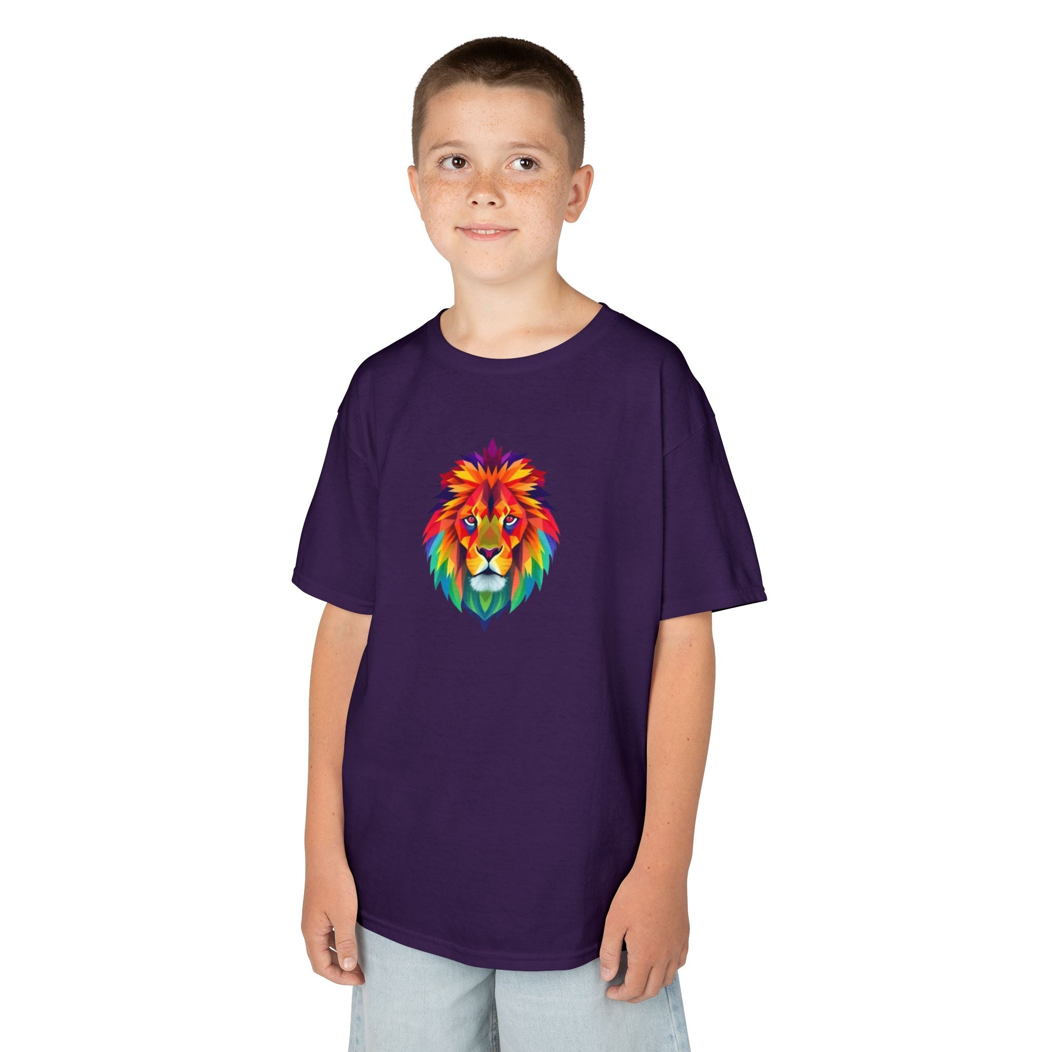 Camiseta de algodón grueso para niños con león fractal colorido
