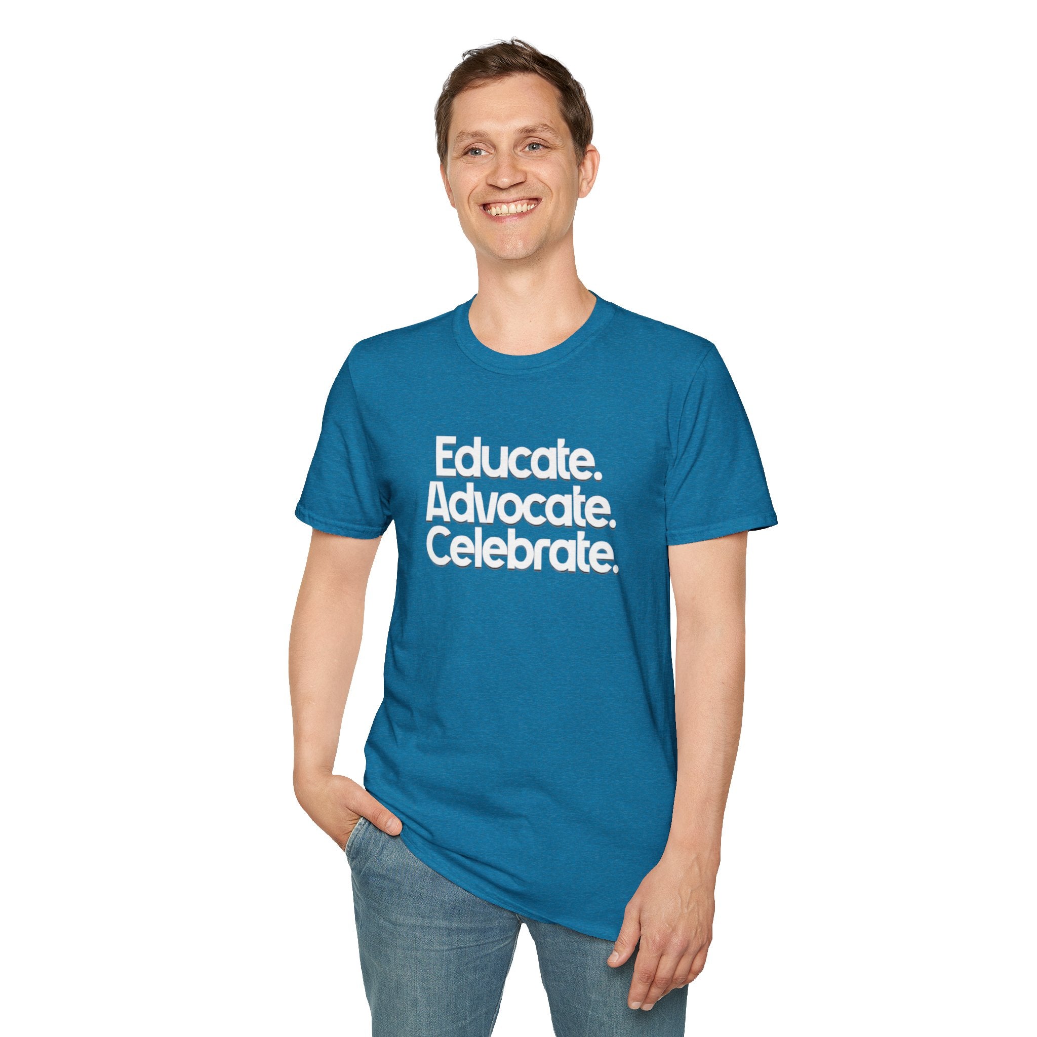 Educate. Advocate. Celebrate. Minimalist Pride T-Shirt