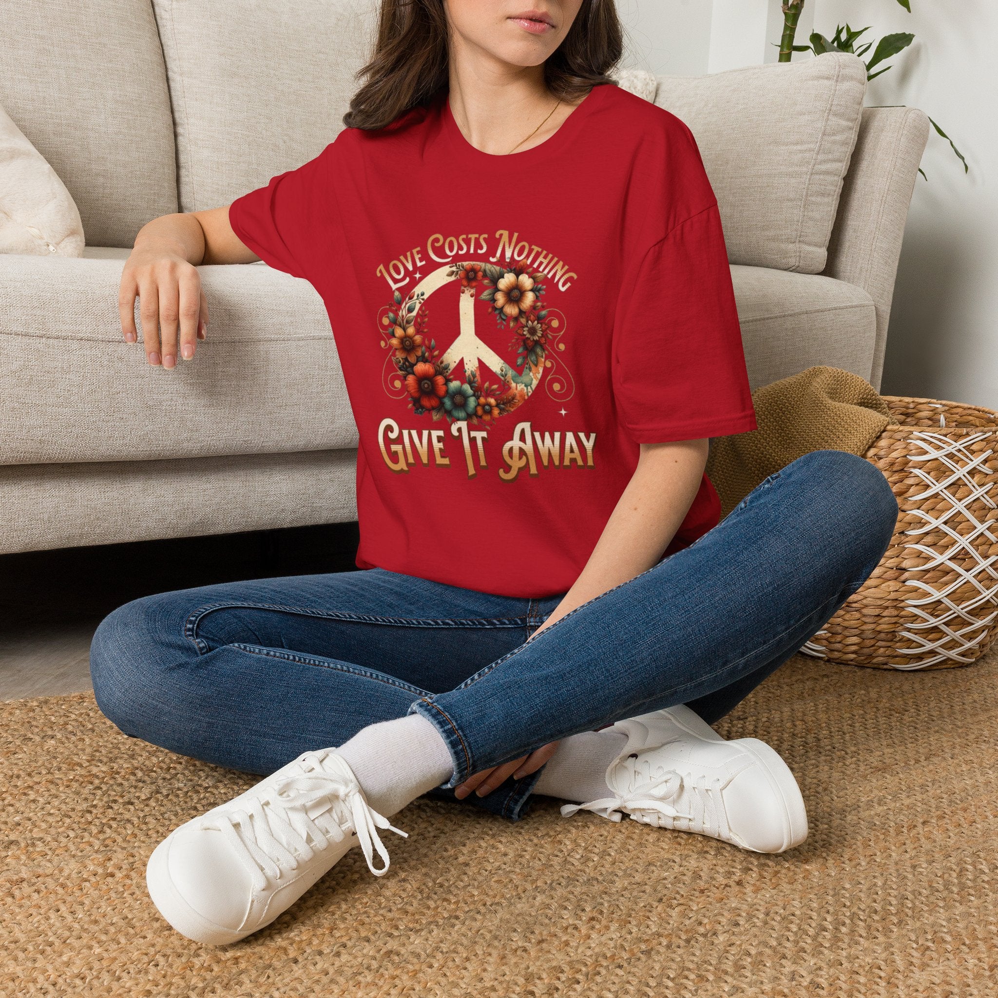 Unisex Softstyle T-Shirt - Love Costs Nothing, Give It Away Floral Peace Design