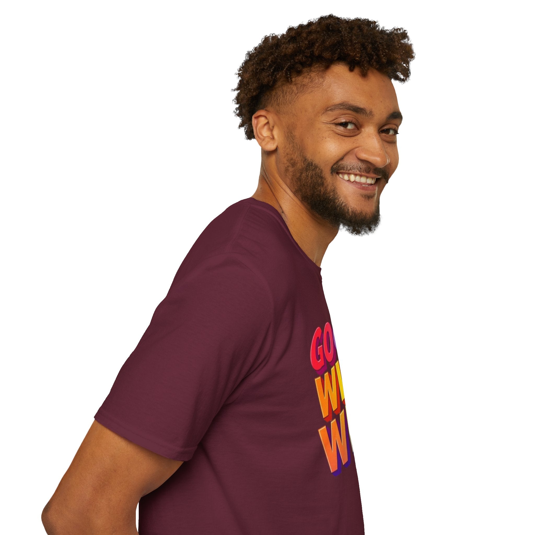 Camiseta unisex de estilo suave con mensaje positivo "Arcoíris, buena voluntad, triunfo"