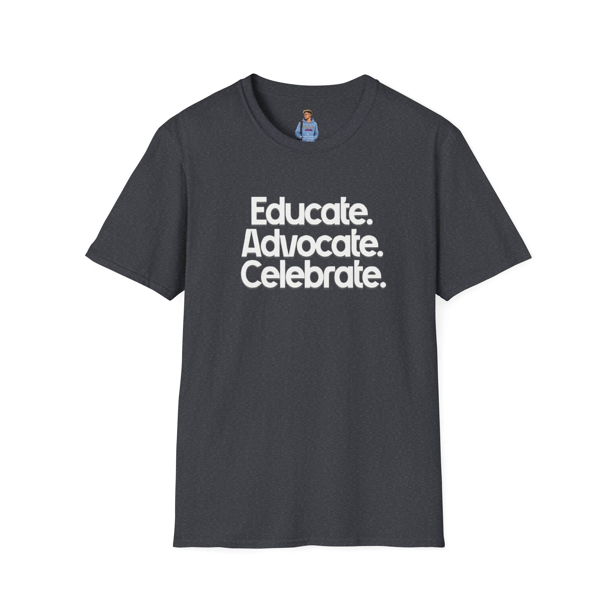Educate. Advocate. Celebrate. Minimalist Pride T-Shirt