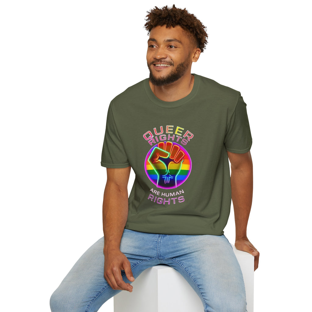 Unisex Softstyle T-Shirt - Queer Rights Are Human Rights Statement Tee