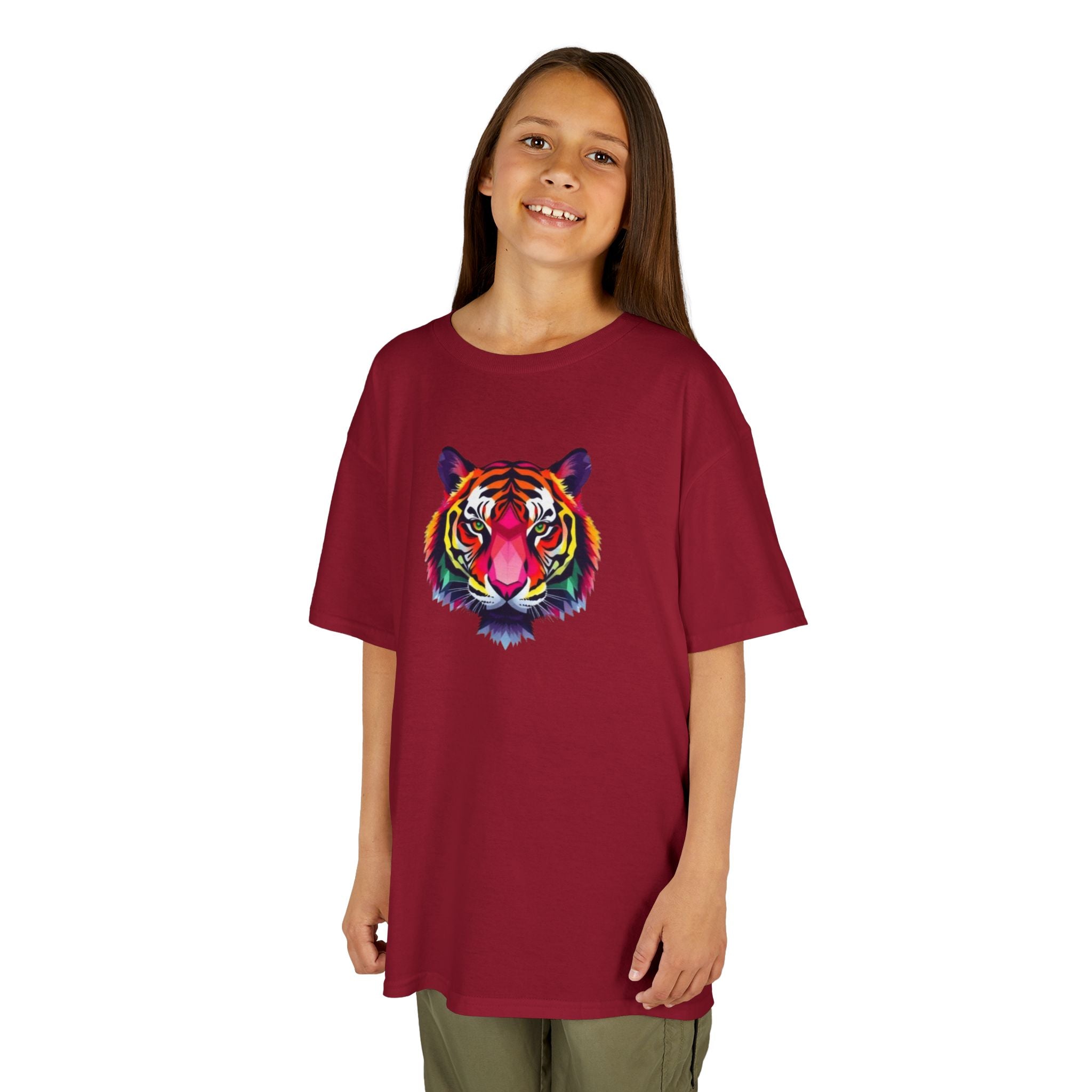 Camiseta de algodón grueso para niños con tigre fractal colorido