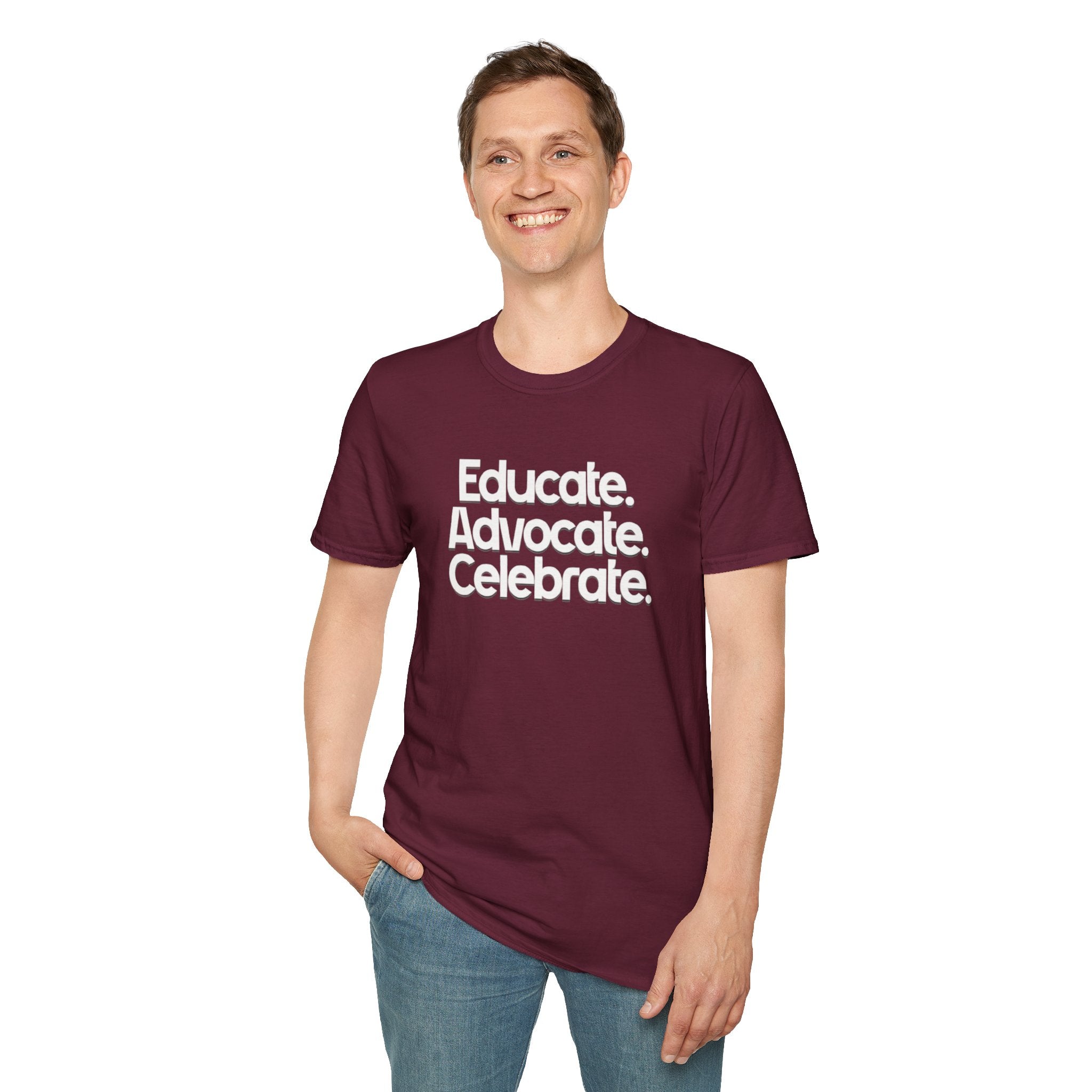 Educate. Advocate. Celebrate. Minimalist Pride T-Shirt