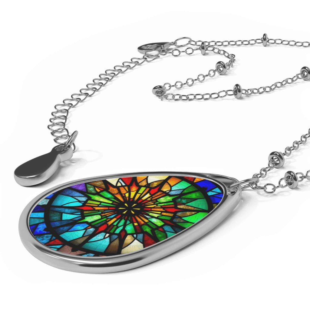 Stained Glass Oval Necklace – Colorful Eye Teardrop Pendant