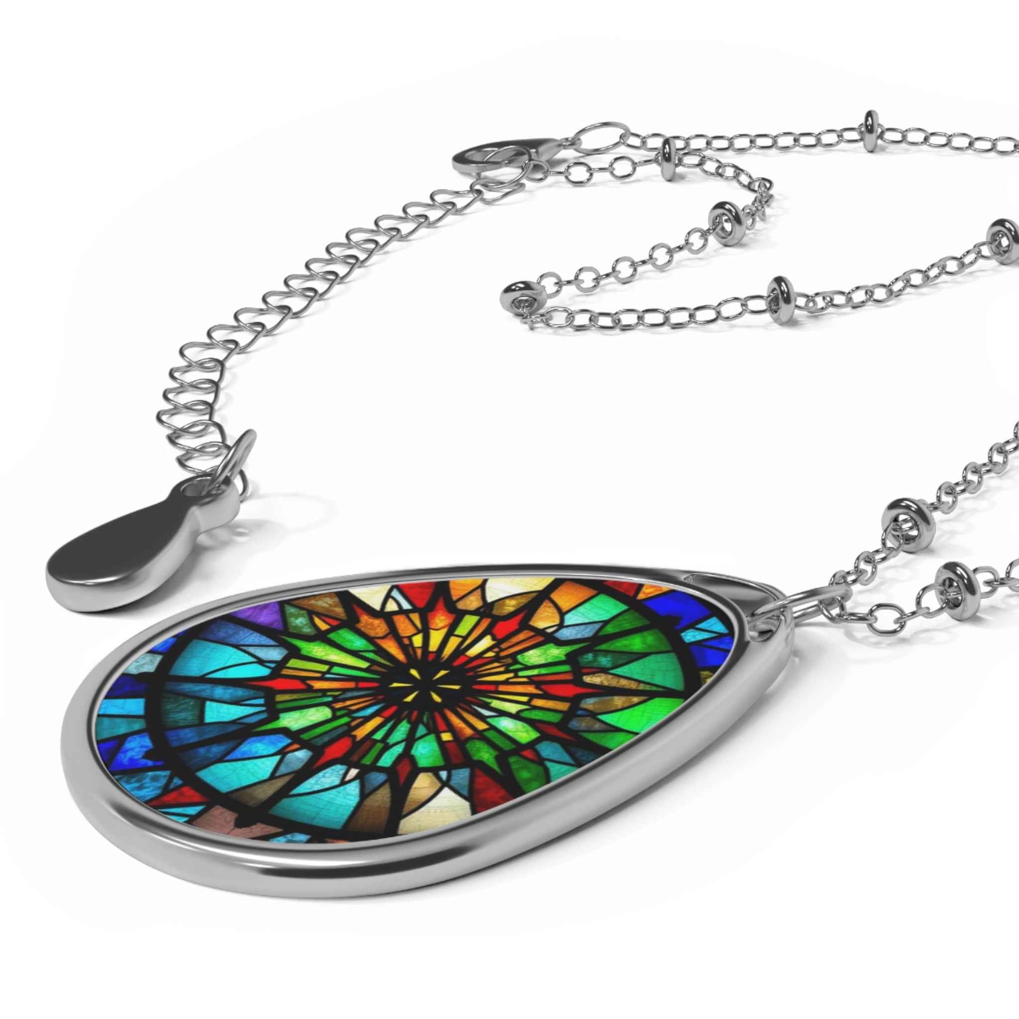 Stained Glass Oval Necklace – Colorful Eye Teardrop Pendant