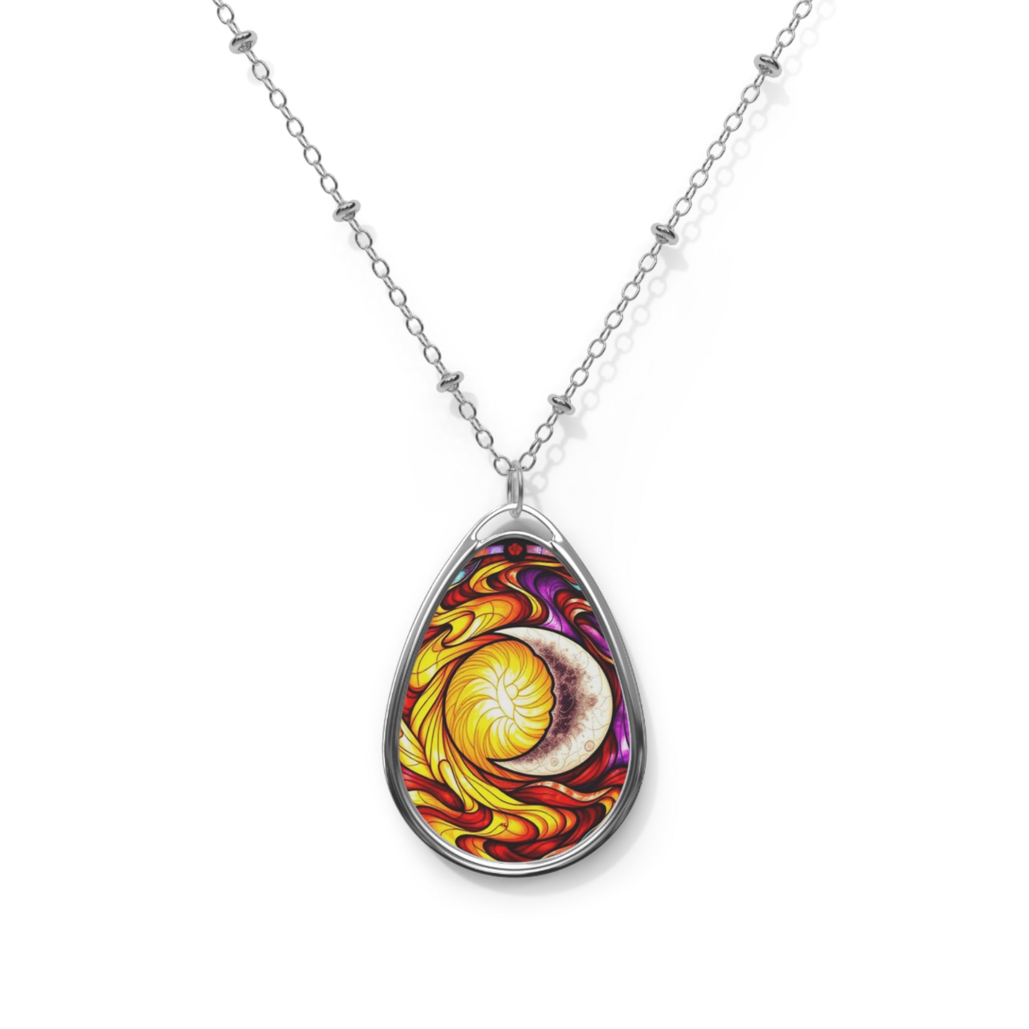 Sun and Moon Teardrop Pendant Necklace