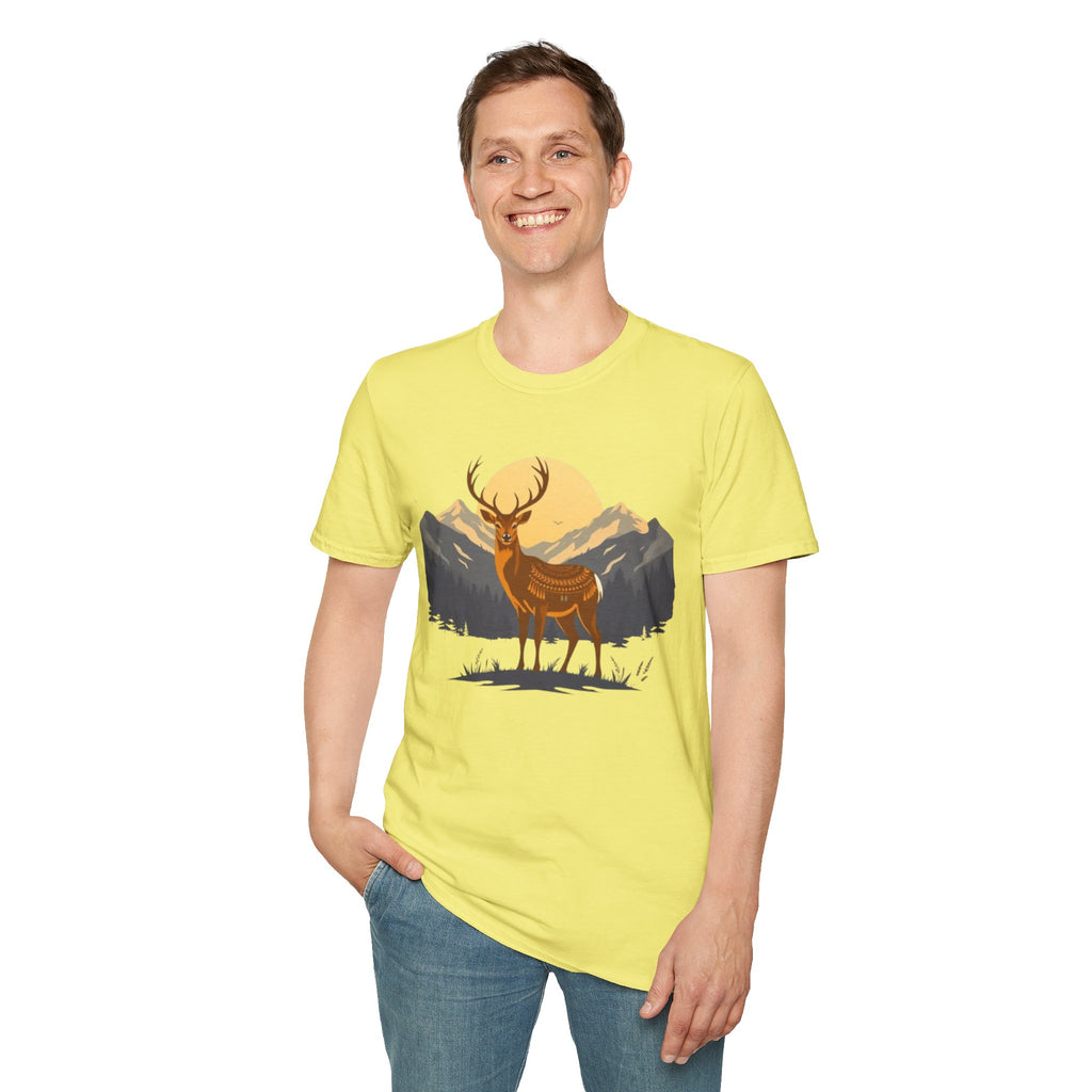 Mountain Sunset Deer Unisex Softstyle T-Shirt