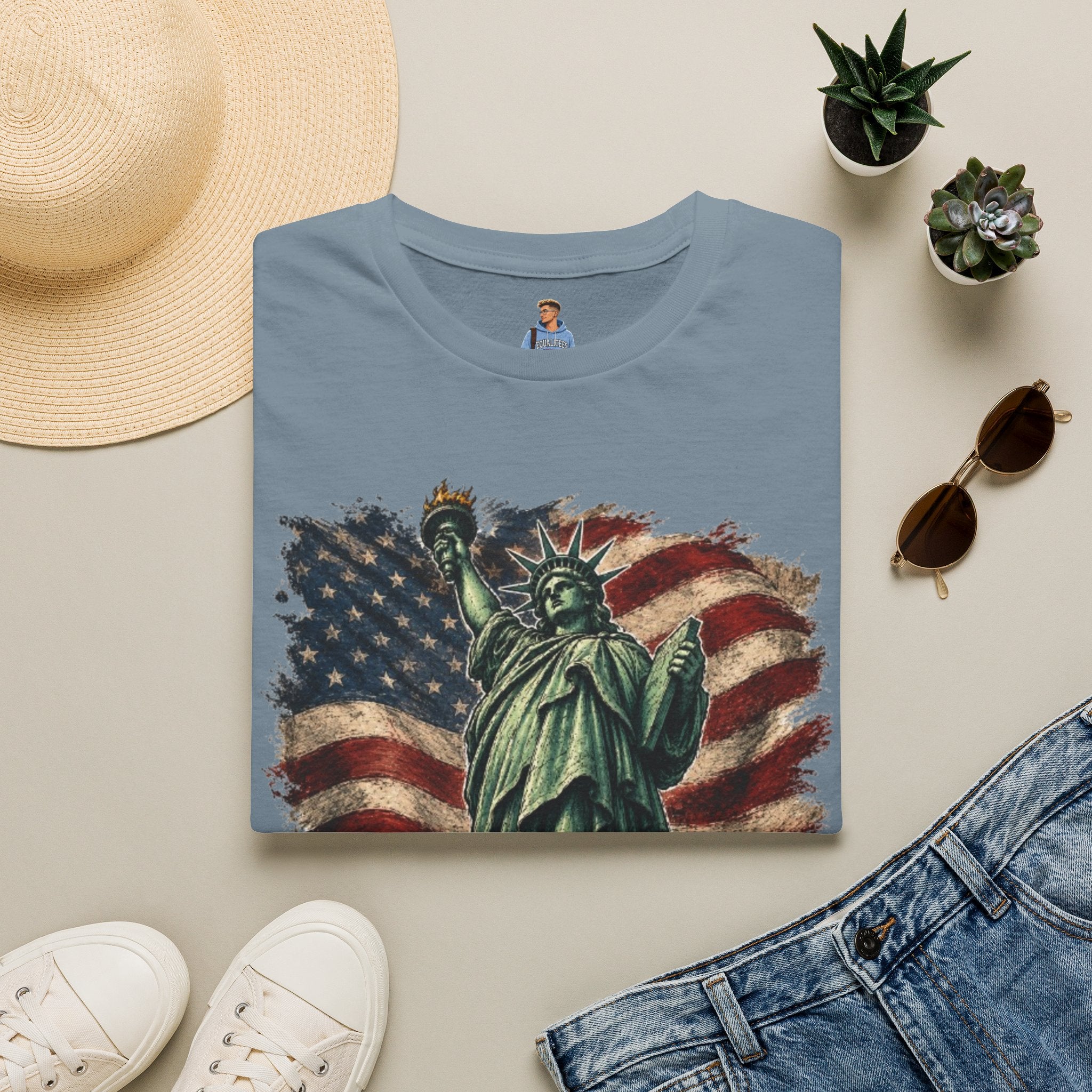 Statue of Liberty Stepping on MAGA American Flag T-Shirt — Patriotic USA Independence Day Tee