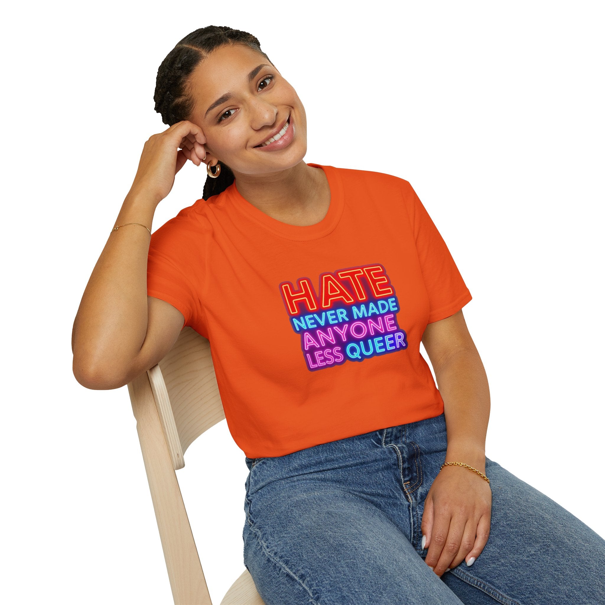 LGBTQ+ Pride Unisex T-Shirt - "Hate Never Made Anyone Less Queer" & "We All Belong" Design