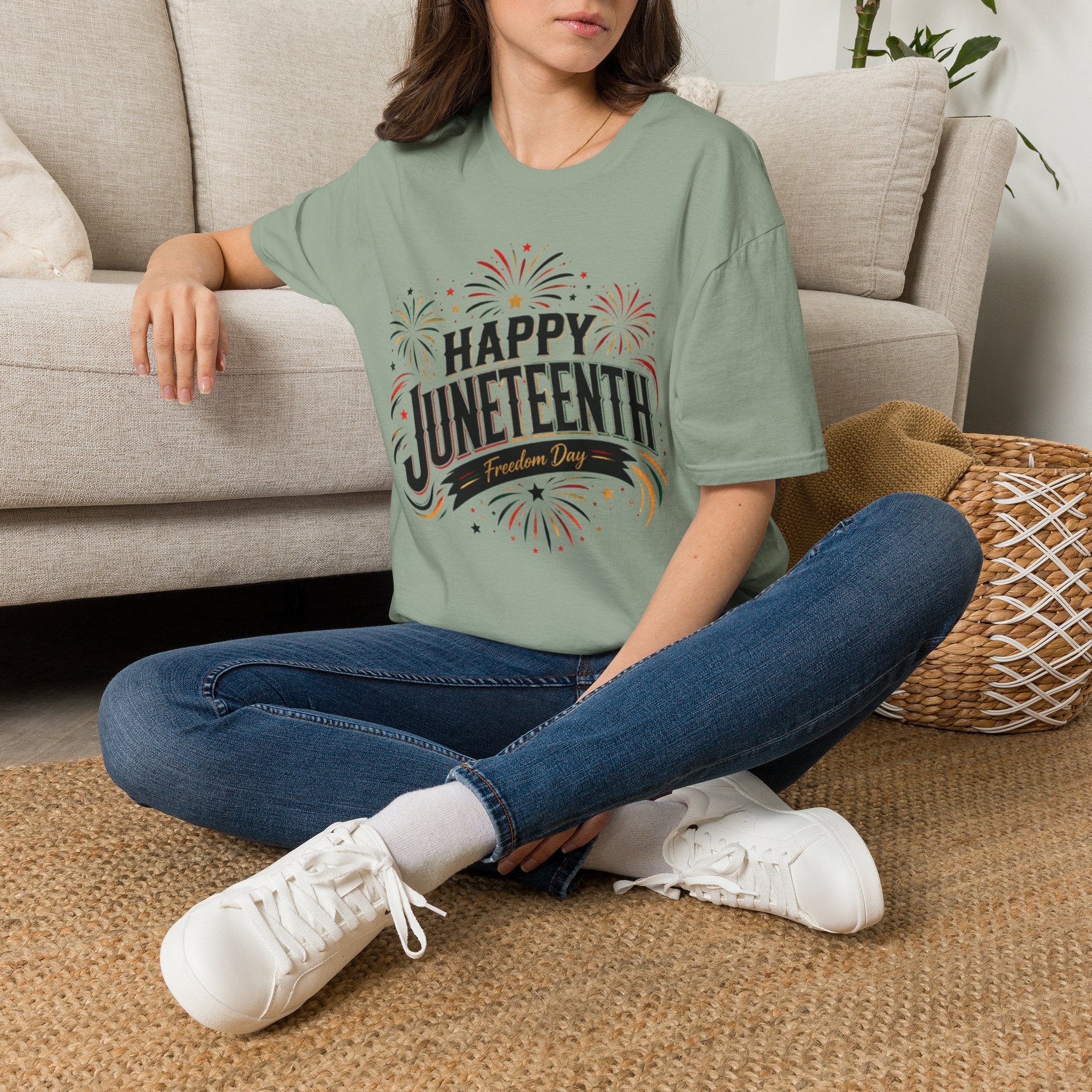 Juneteenth T-Shirt - "Happy Juneteenth" Fireworks Celebration Tee
