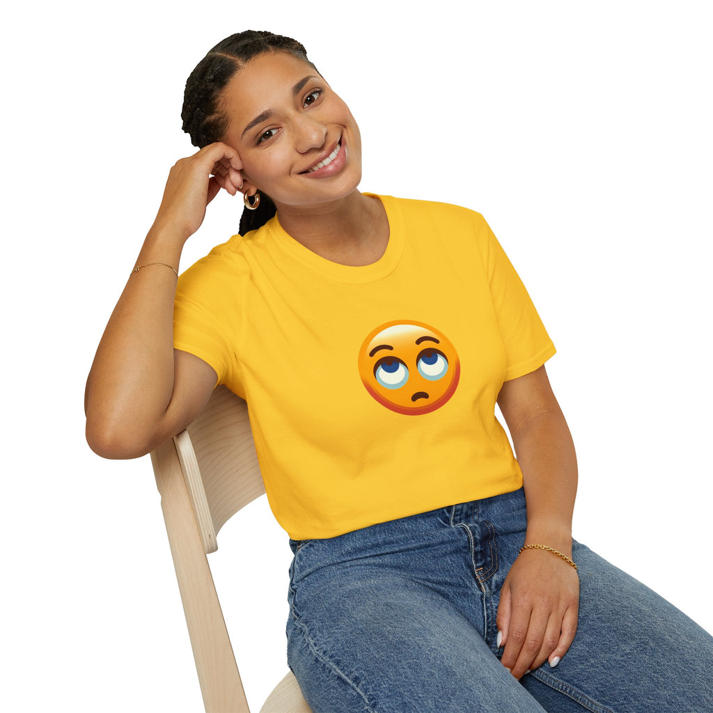 Camiseta unisex de estilo suave con emoji de ojos en blanco | Camiseta gráfica informal para el día a día