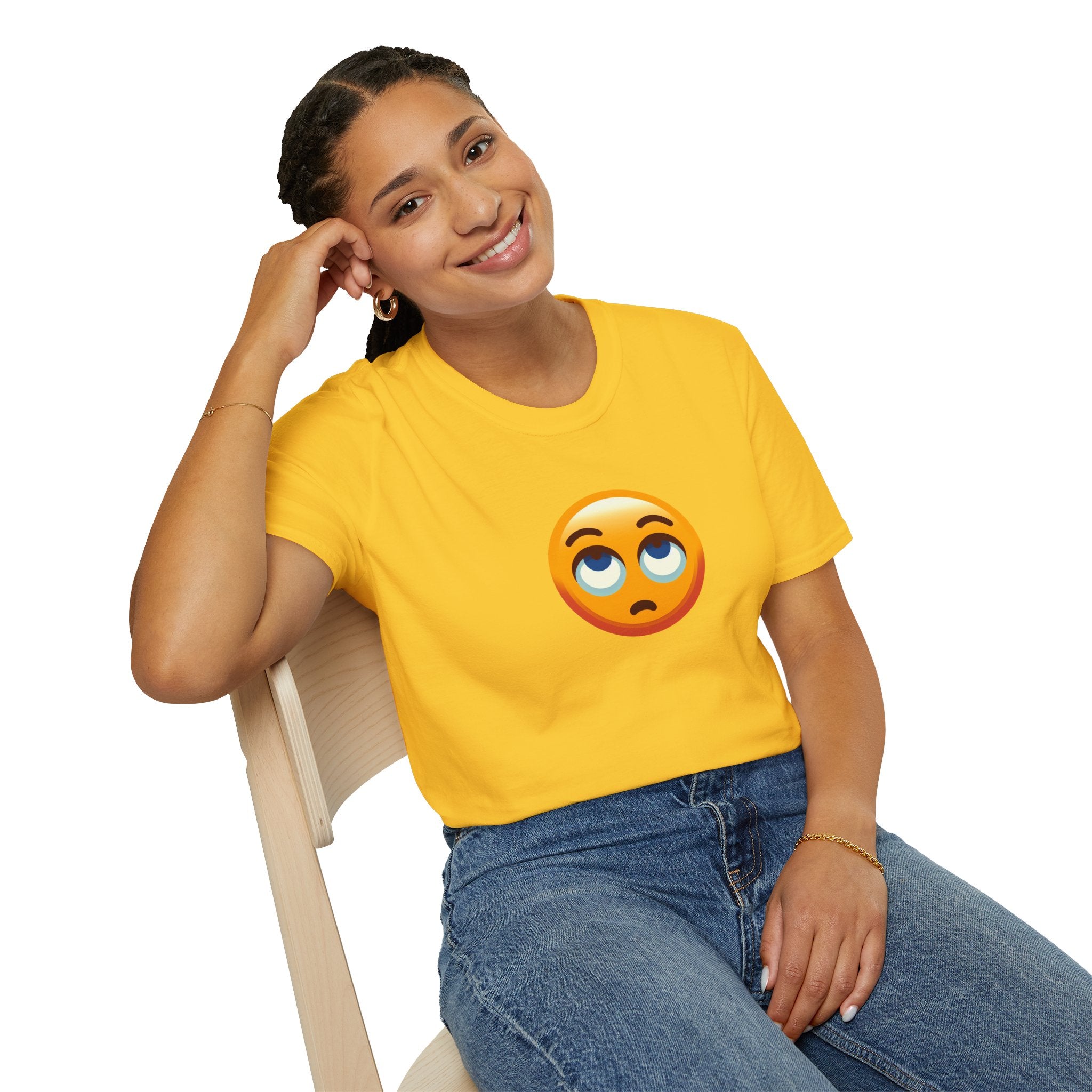 Camiseta unisex de estilo suave con emoji de ojos en blanco | Camiseta gráfica informal para el día a día