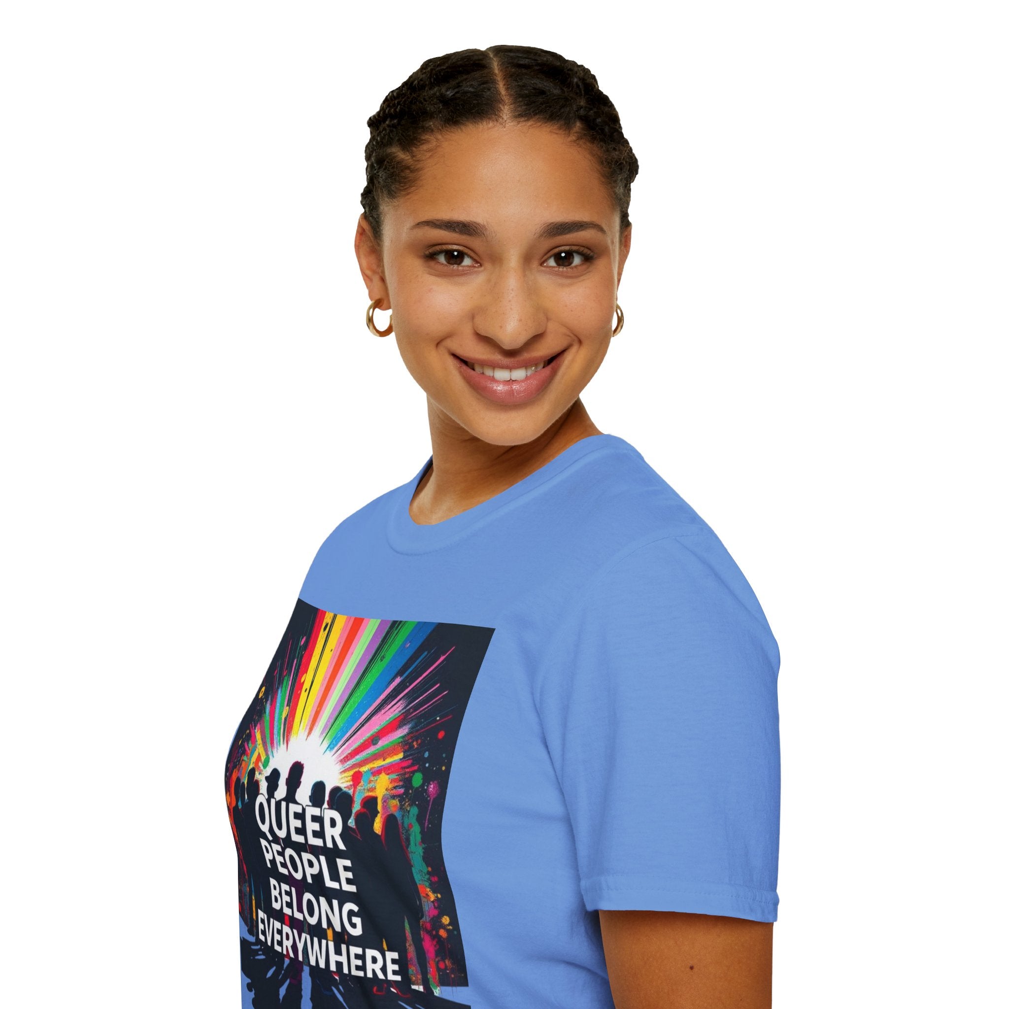 Unisex Softstyle T-Shirt - 'Queer People Belong Everywhere' Pride Graphic Tee