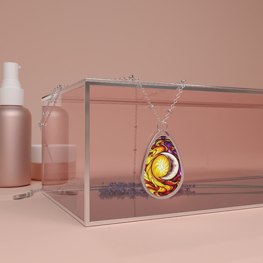 Sun and Moon Teardrop Pendant Necklace