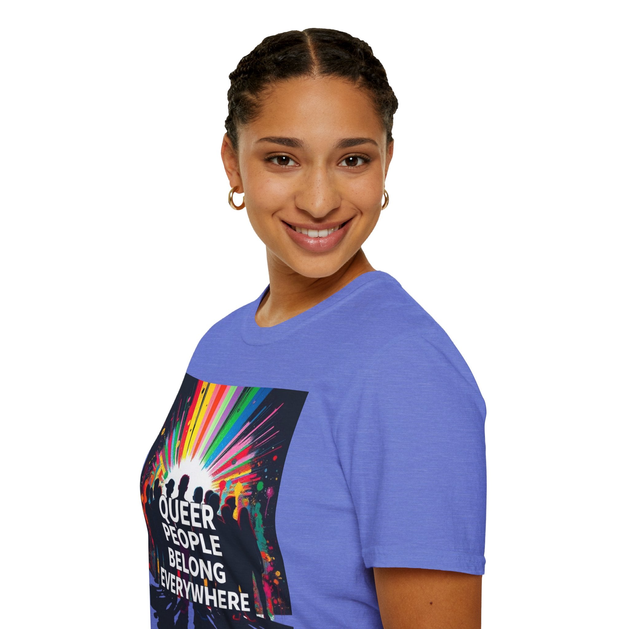 Unisex Softstyle T-Shirt - 'Queer People Belong Everywhere' Pride Graphic Tee