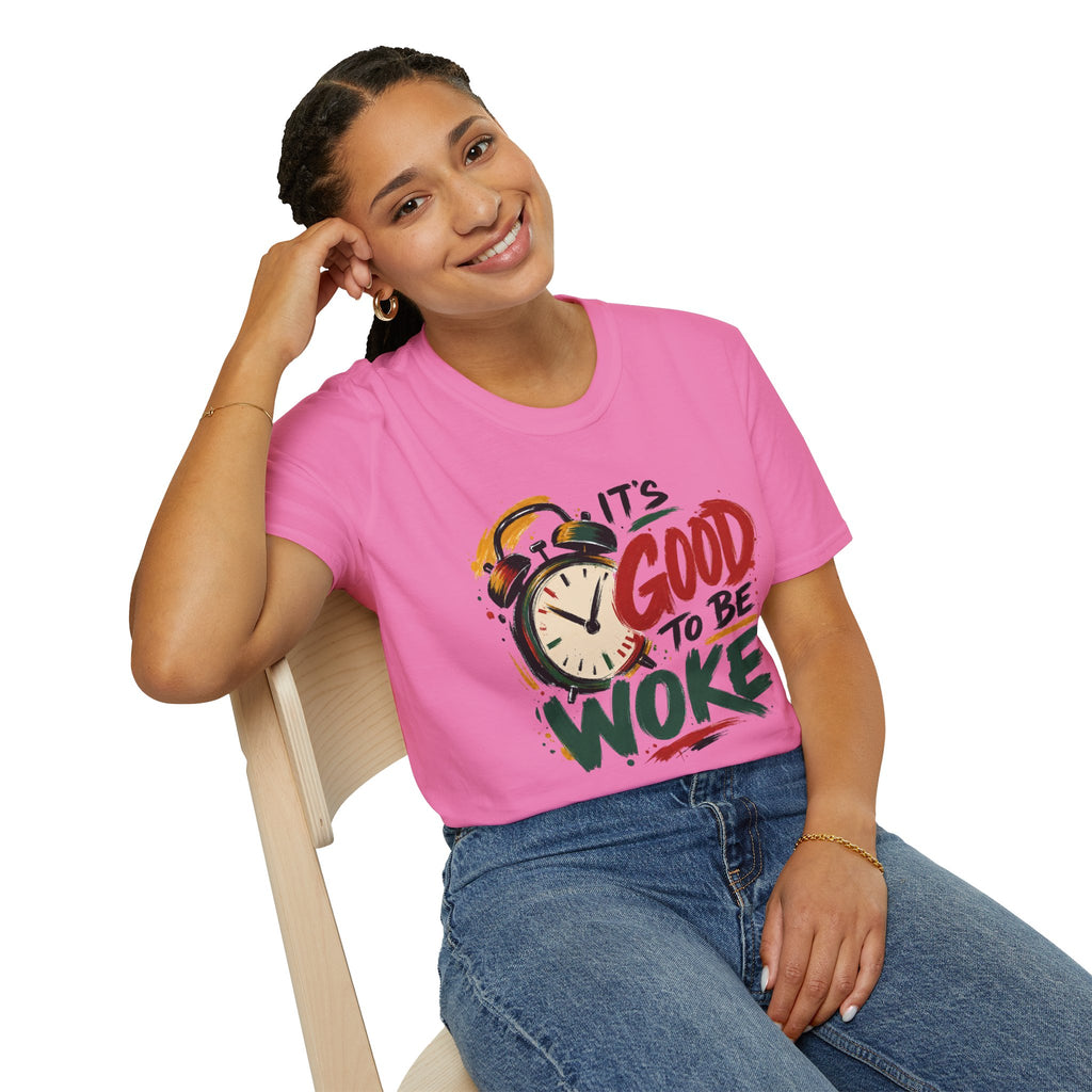 T-Shirt — "It's Good To Be Woke" Graphic Tee (Alarm Clock Design)