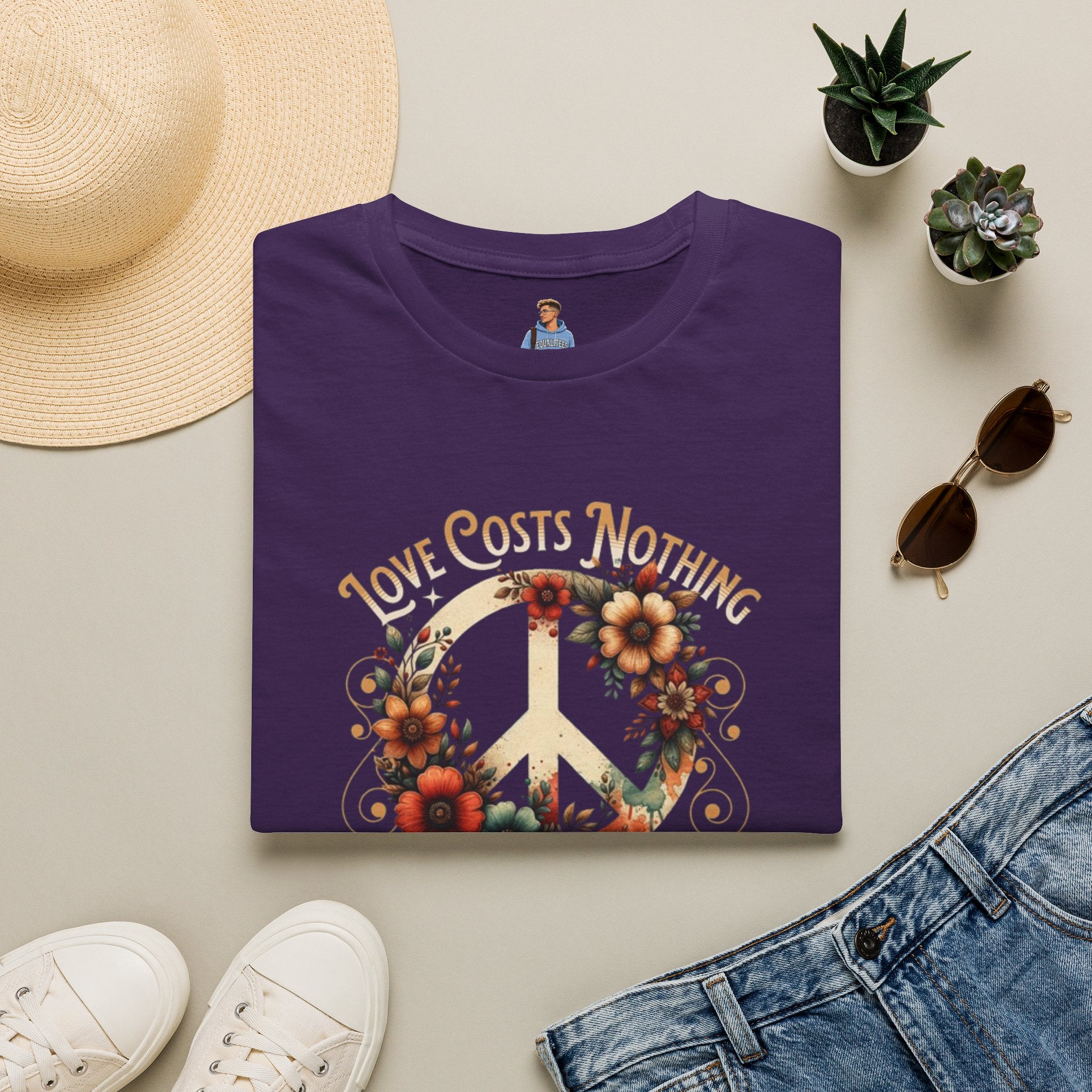 Unisex Softstyle T-Shirt - Love Costs Nothing, Give It Away Floral Peace Design