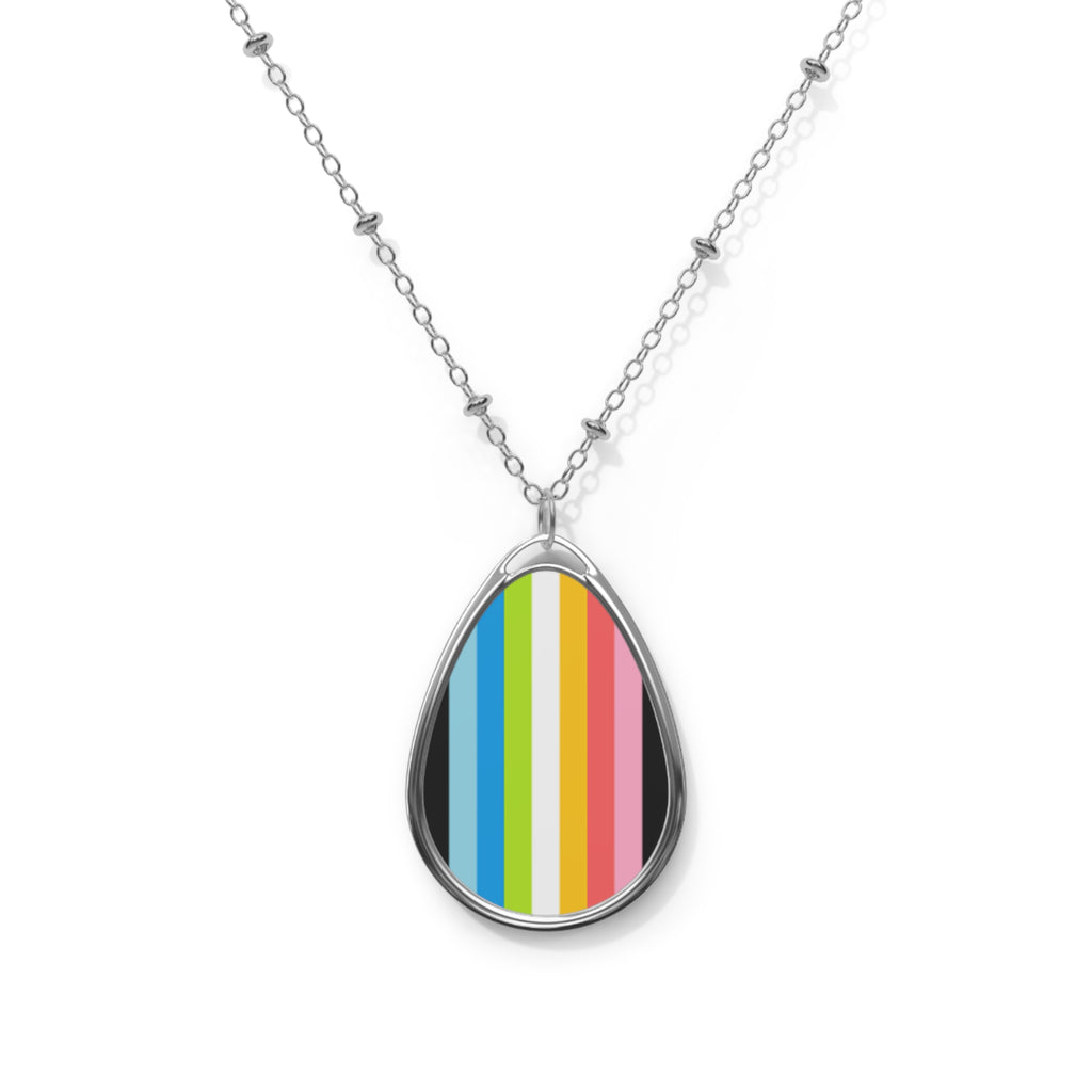 Queer Pride Oval Necklace - Stylish Silver Pendant for Inclusivity and Celebration - EqualiTees.Me