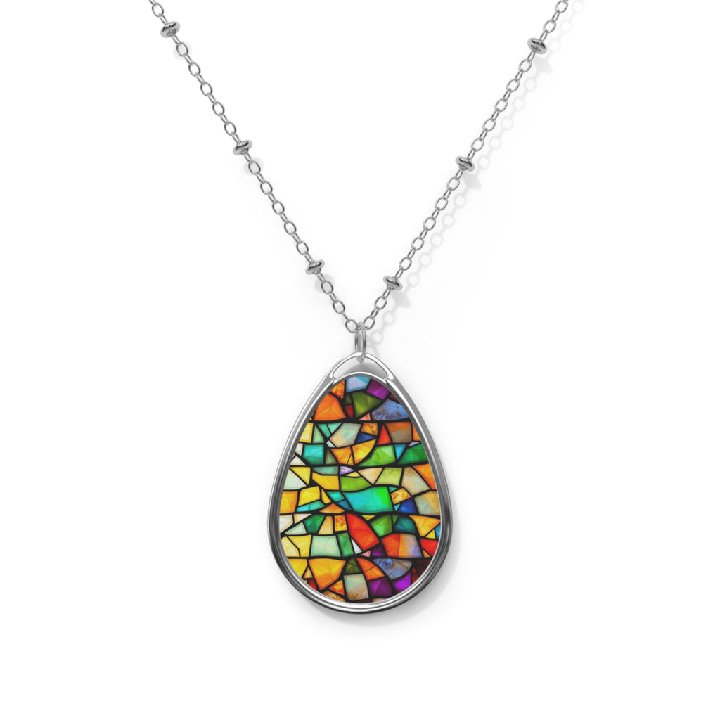 Colorful Stained Glass Teardrop Pendant Necklace