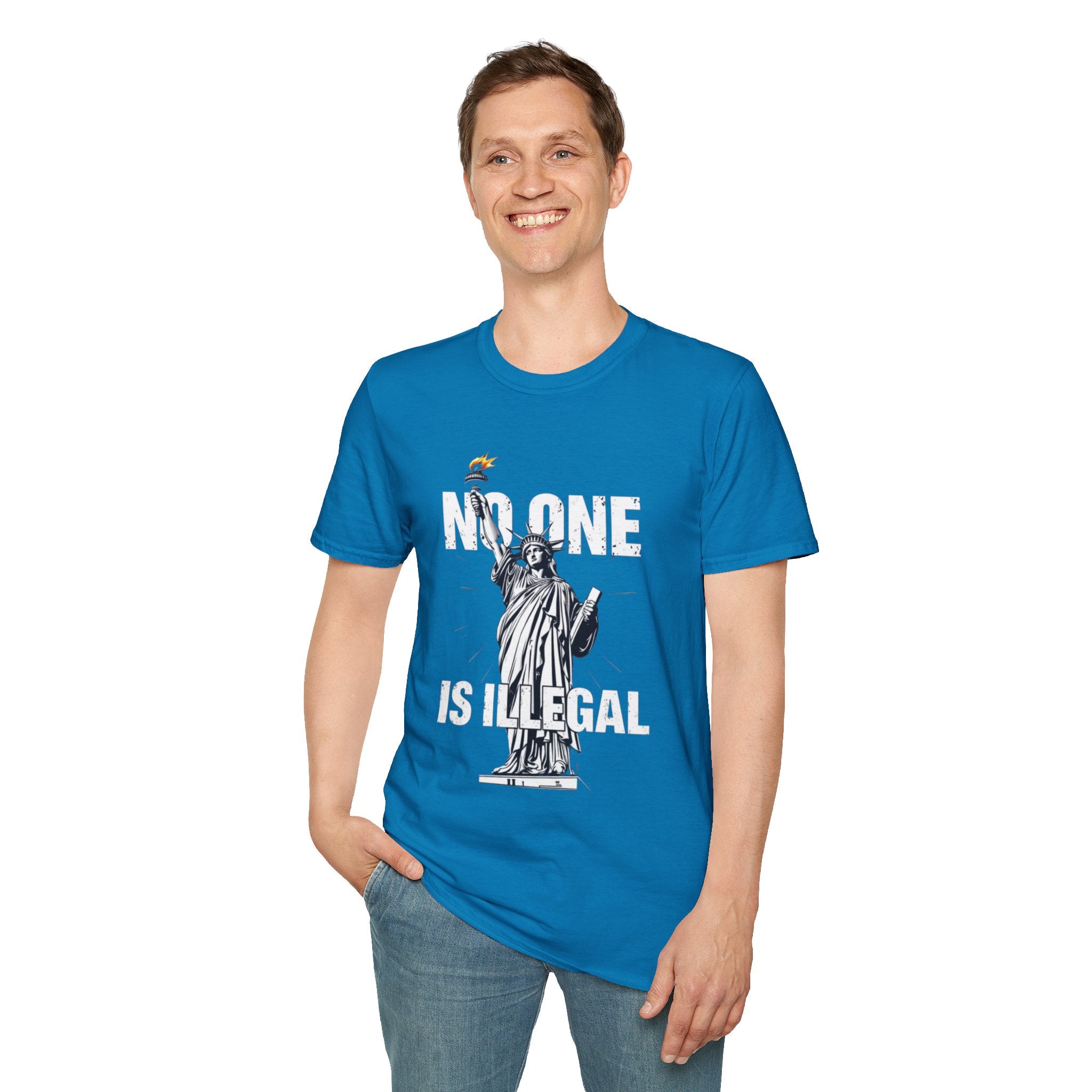 Camiseta unisex de estilo suave: camiseta gráfica con el lema "Nadie es ilegal" para defensores de la justicia social