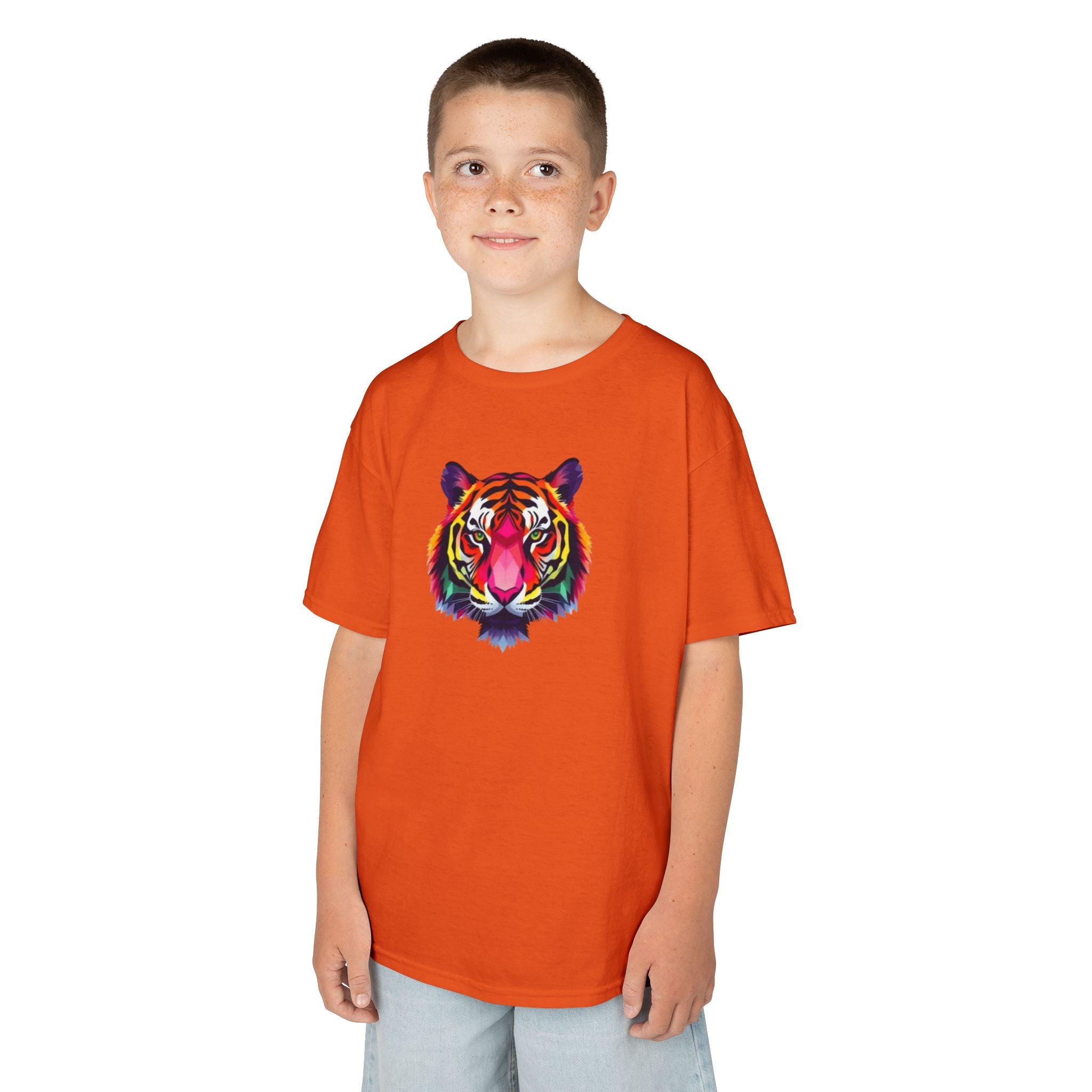 Camiseta de algodón grueso para niños con tigre fractal colorido