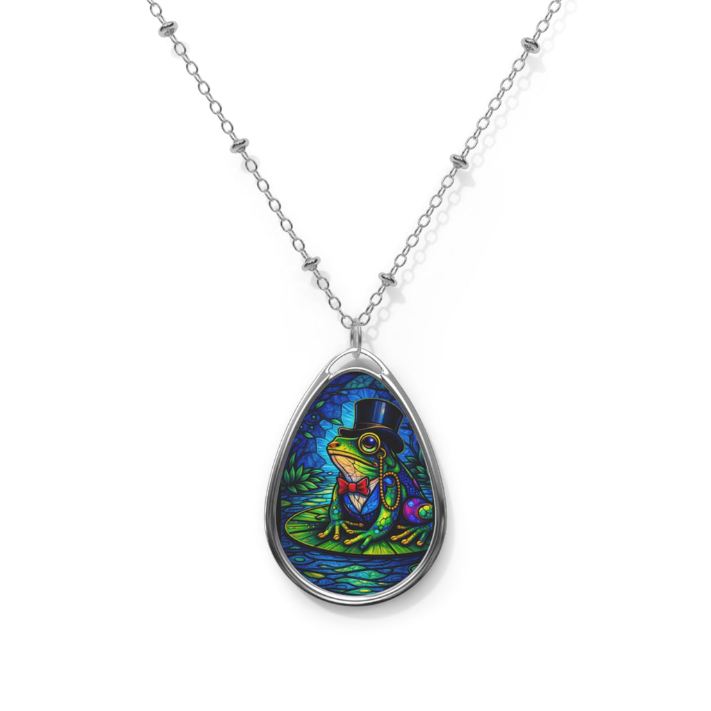 Dapper Frog Teardrop Pendant Necklace
