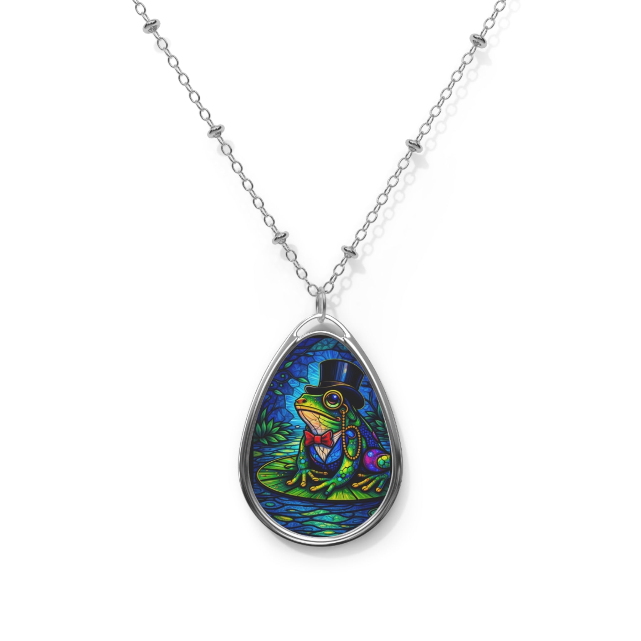 Dapper Frog Teardrop Pendant Necklace