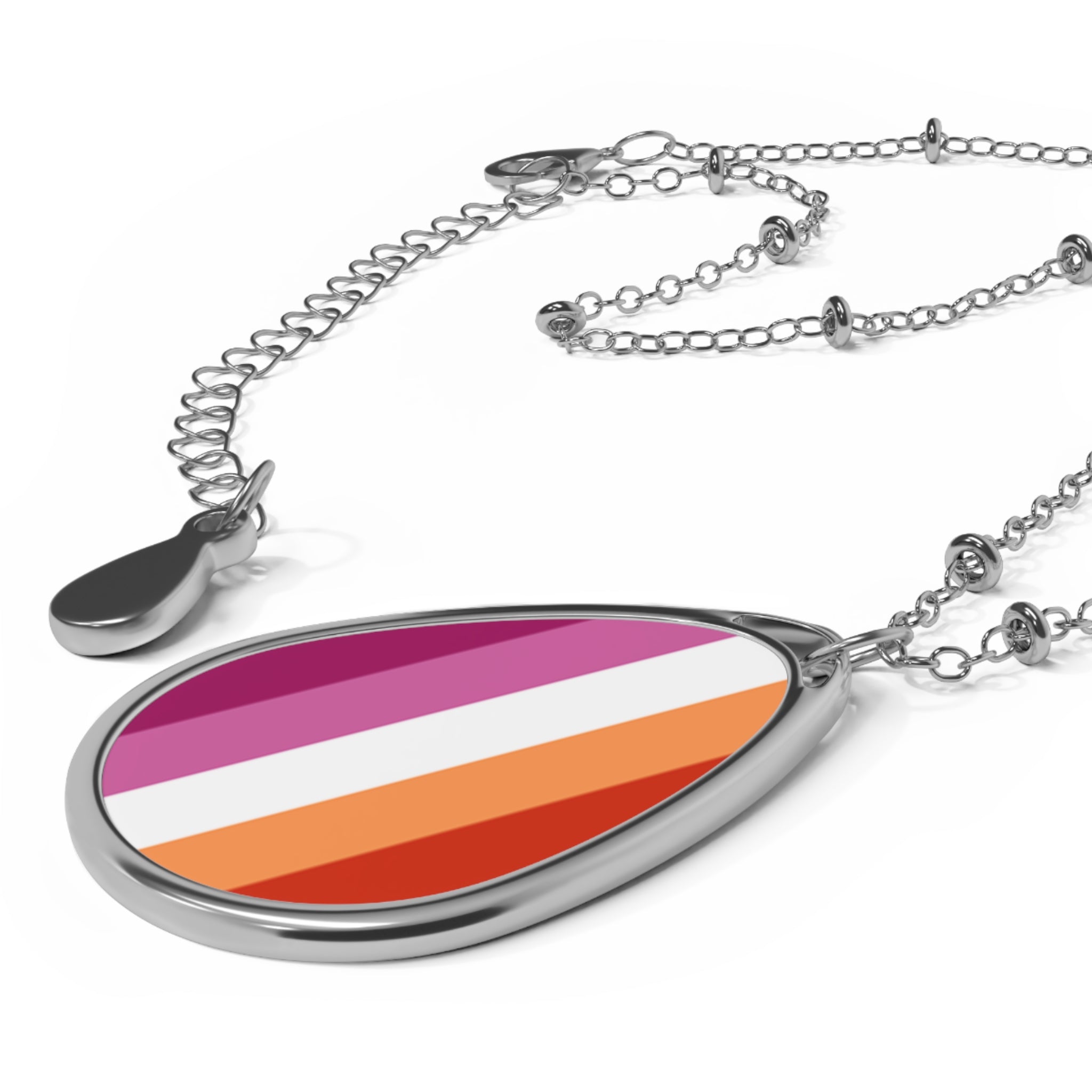 Lesbian Pride Oval Necklace - Stylish Silver Pendant for Inclusivity and Celebration - EqualiTees.Me