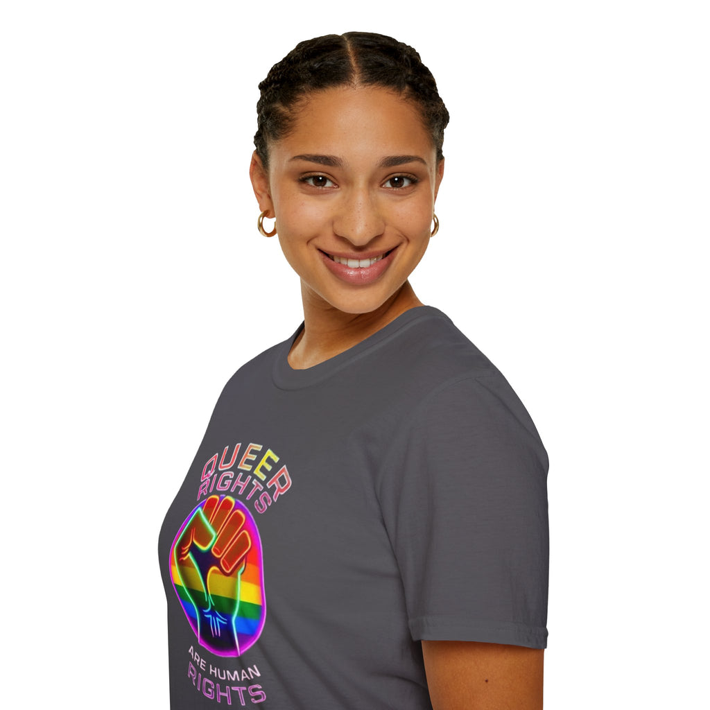 Unisex Softstyle T-Shirt - Queer Rights Are Human Rights Statement Tee