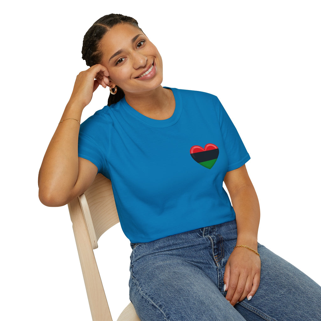 Camiseta unisex de estilo suave Unity and Heritage con corazón panafricano