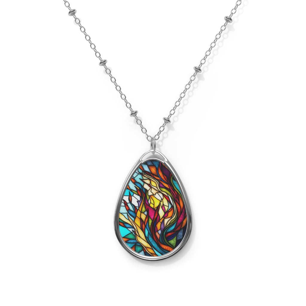 Stained Glass Teardrop Pendant Necklace