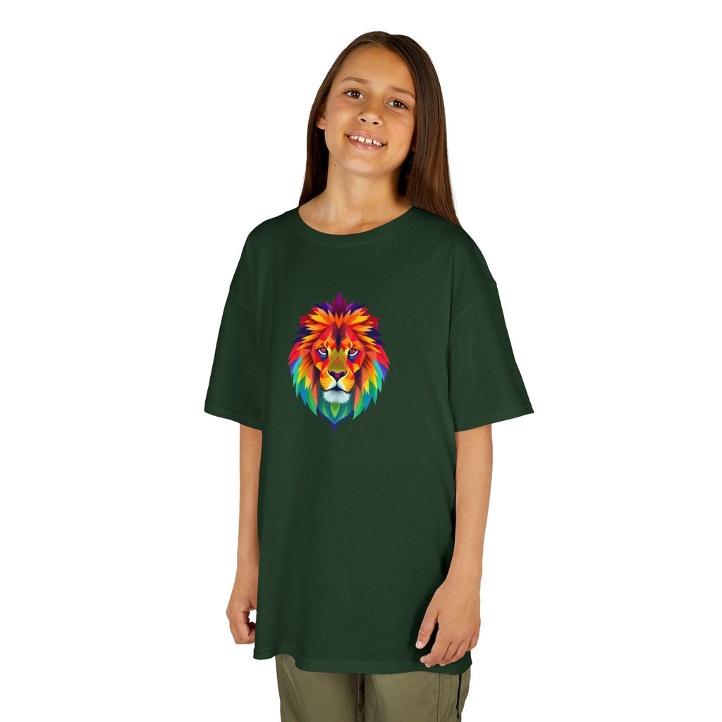 Camiseta de algodón grueso para niños con león fractal colorido