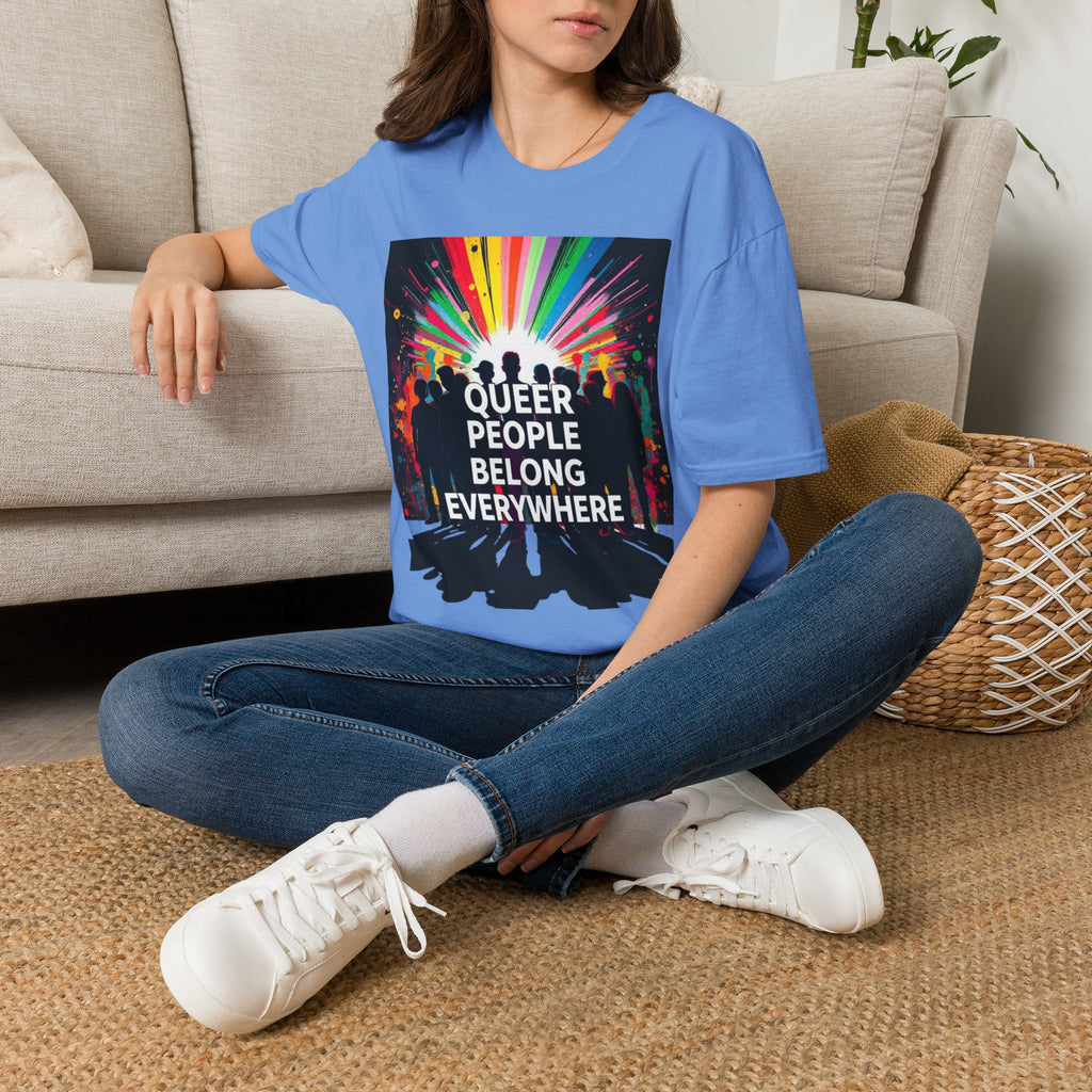 Unisex Softstyle T-Shirt - 'Queer People Belong Everywhere' Pride Graphic Tee