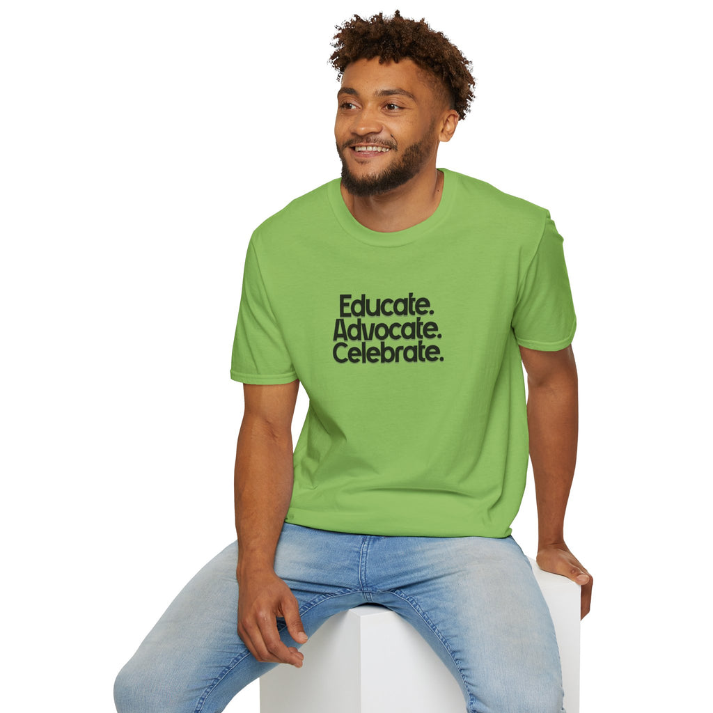 Teacher Advocate T-Shirt - Subtle Pride Educate Advocate Celebrate Design