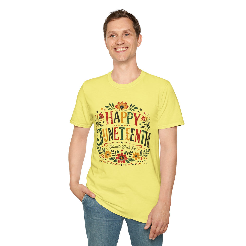 Juneteenth T-Shirt — "Happy Juneteenth" Floral Celebration Tee