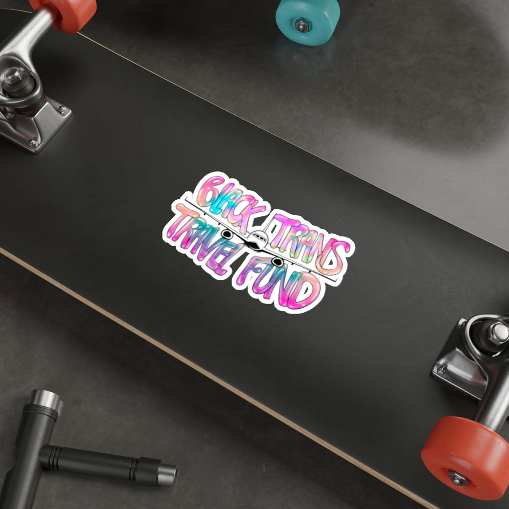 Die-Cut Sticker — "Black Trans Travel Fund" Colorful Airplane Sticker for LGBTQ+ Support & Pride