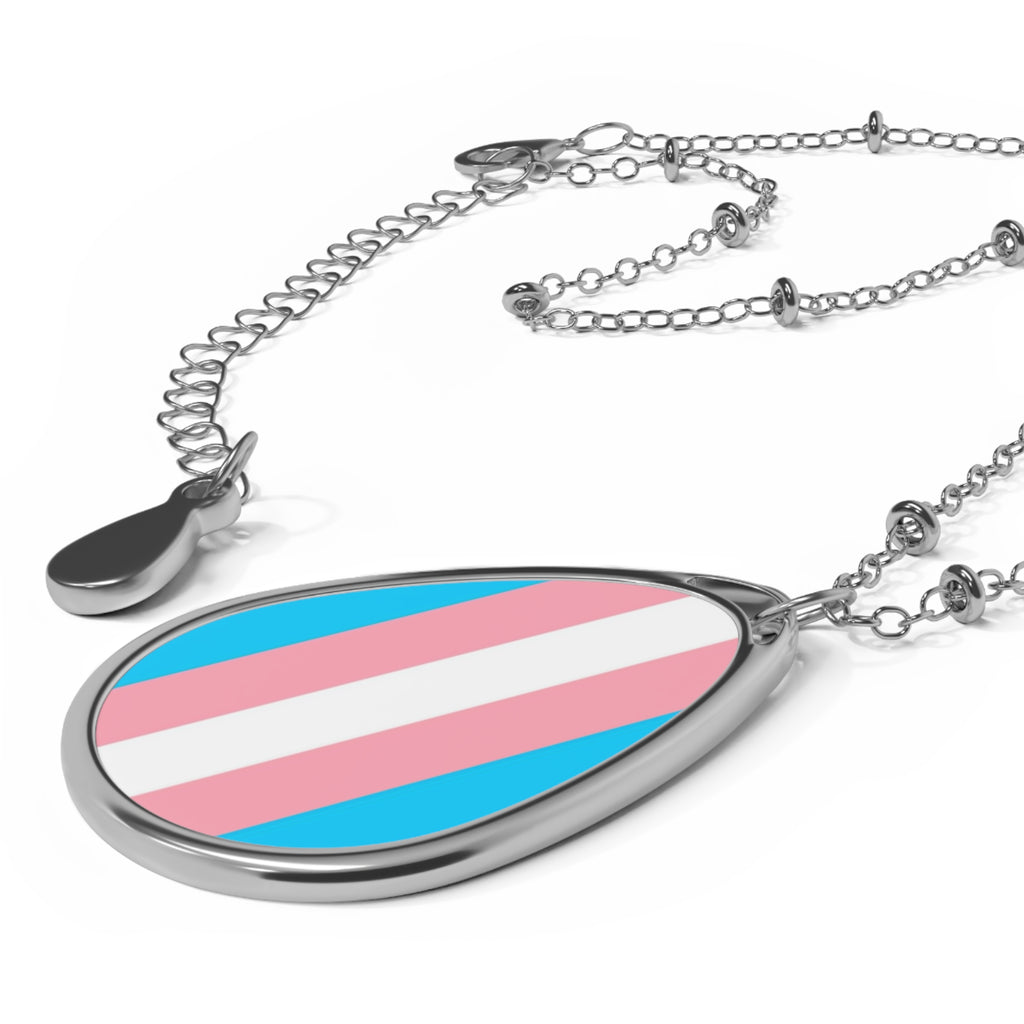 Trans Pride Oval Necklace - Stylish Silver Pendant for Inclusivity and Celebration - EqualiTees.Me