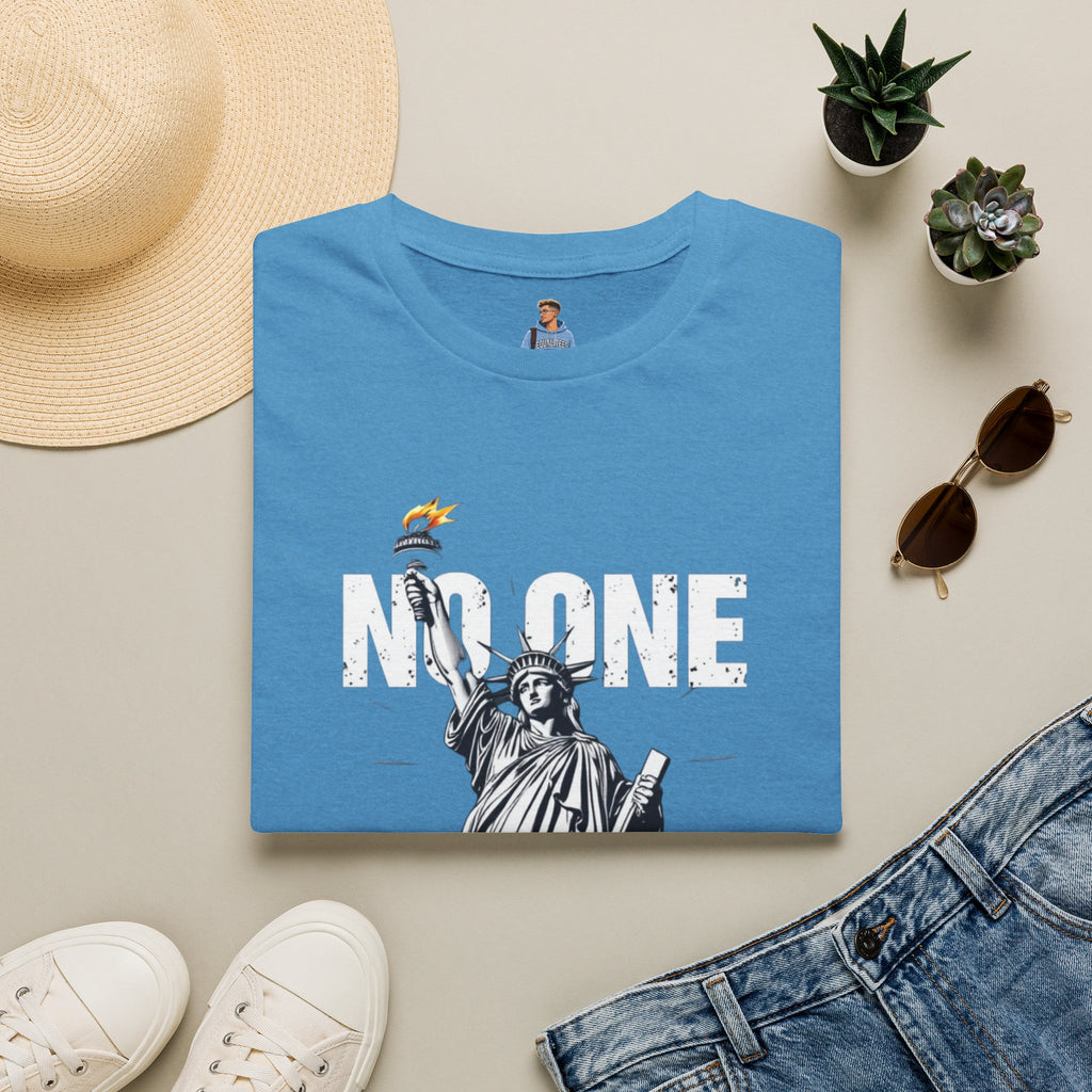 Camiseta unisex de estilo suave: camiseta gráfica con el lema "Nadie es ilegal" para defensores de la justicia social