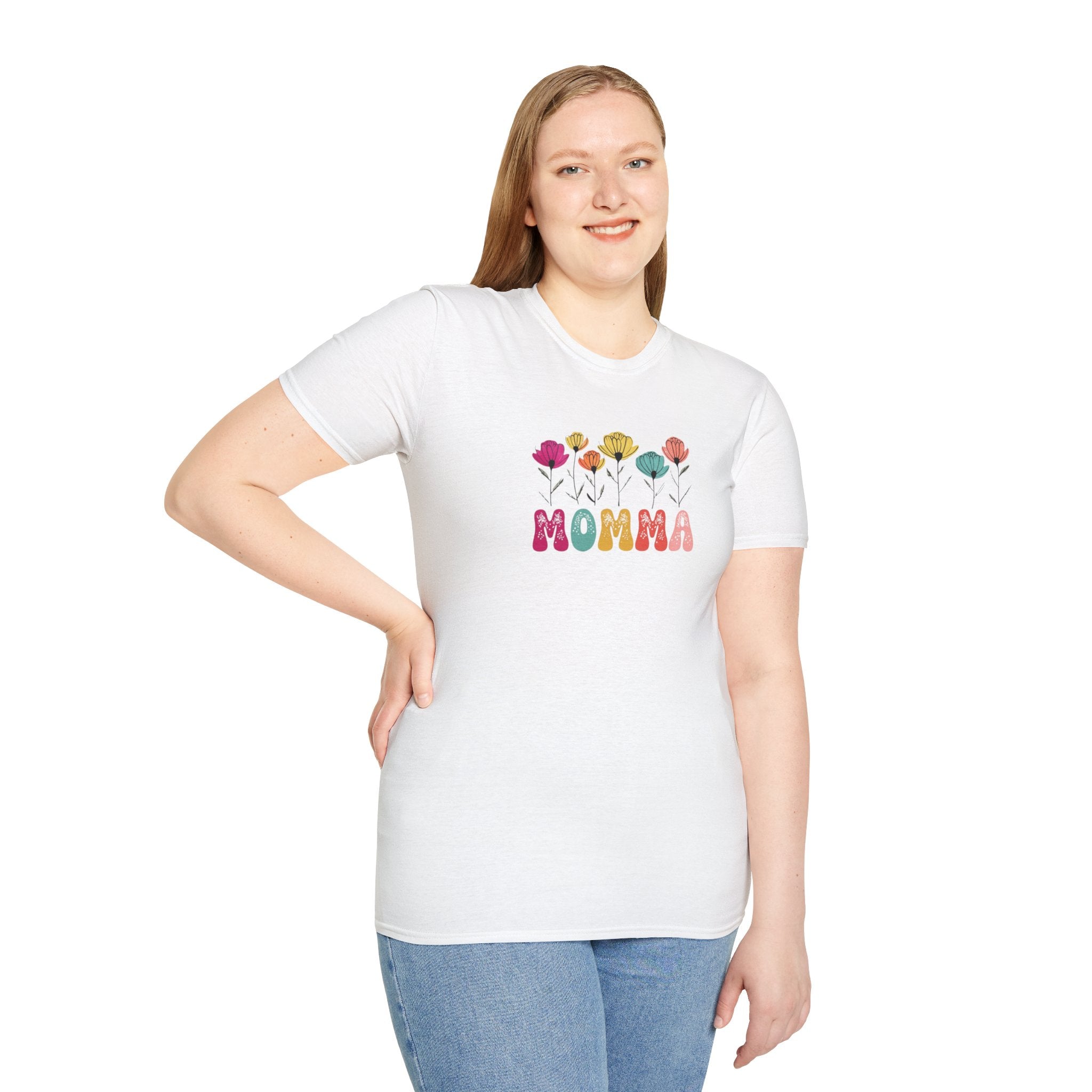 Camiseta unisex de estilo suave con estampado floral 'Momma': perfecta para el Día de la Madre y para usar todos los días