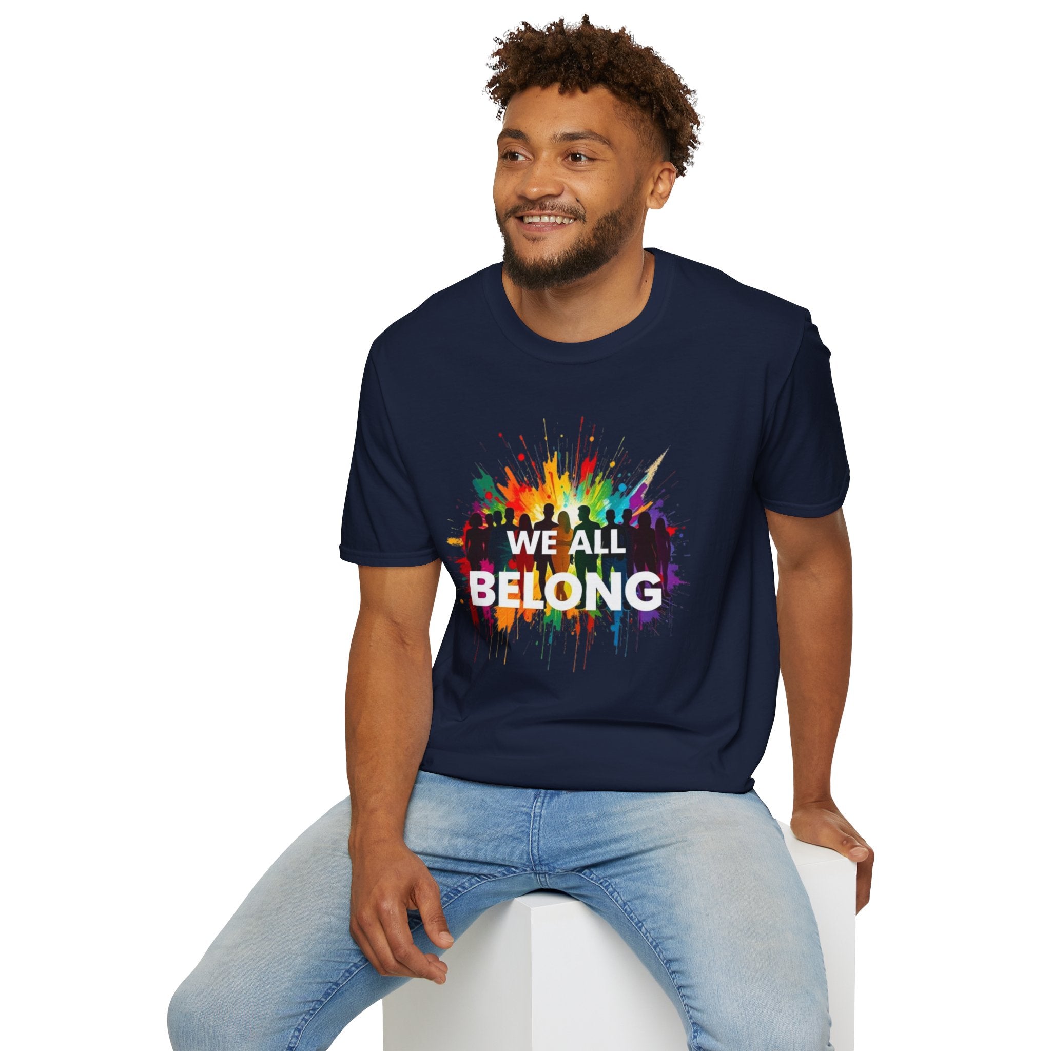 We All Belong Unisex Softstyle T-Shirt - Colorful Pride Tee