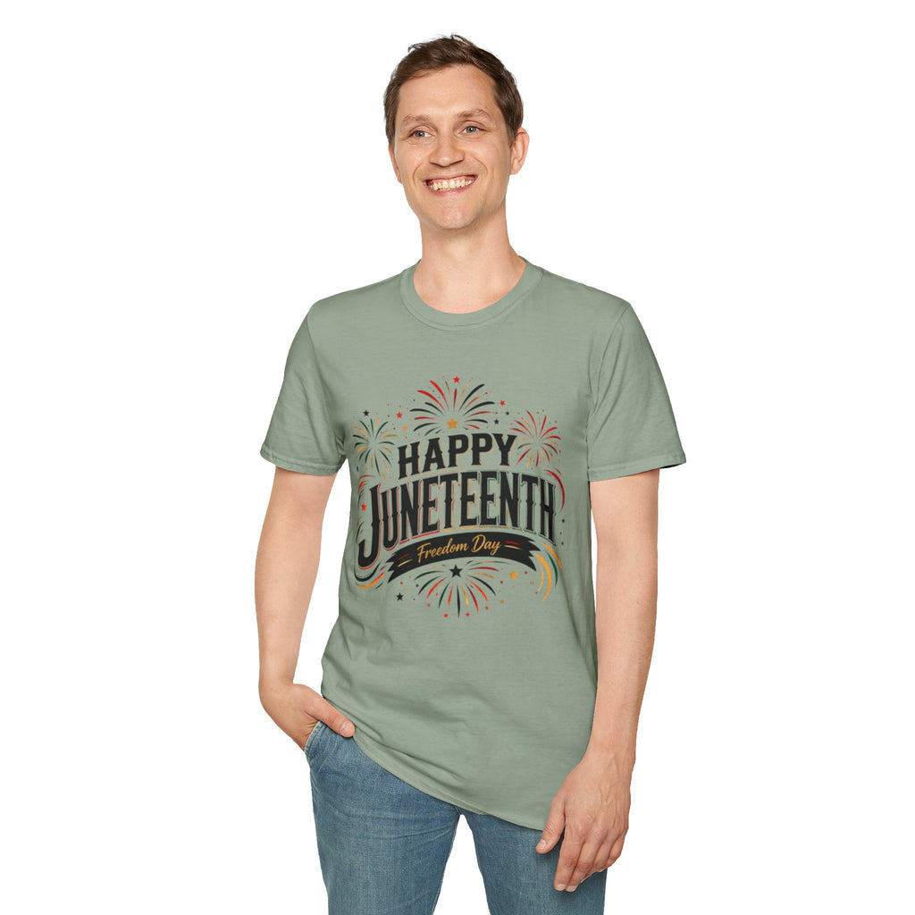 Juneteenth T-Shirt - "Happy Juneteenth" Fireworks Celebration Tee