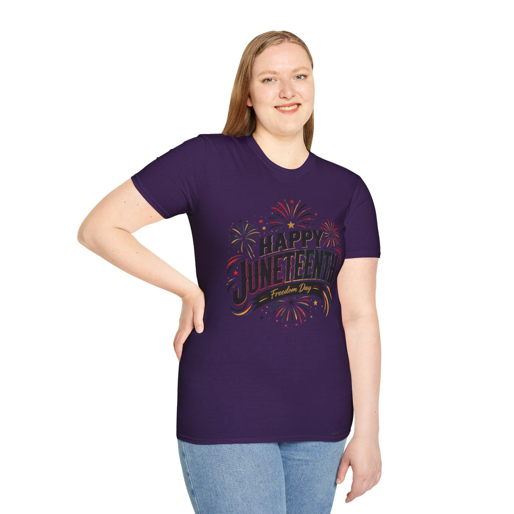 Juneteenth T-Shirt - "Happy Juneteenth" Fireworks Celebration Tee