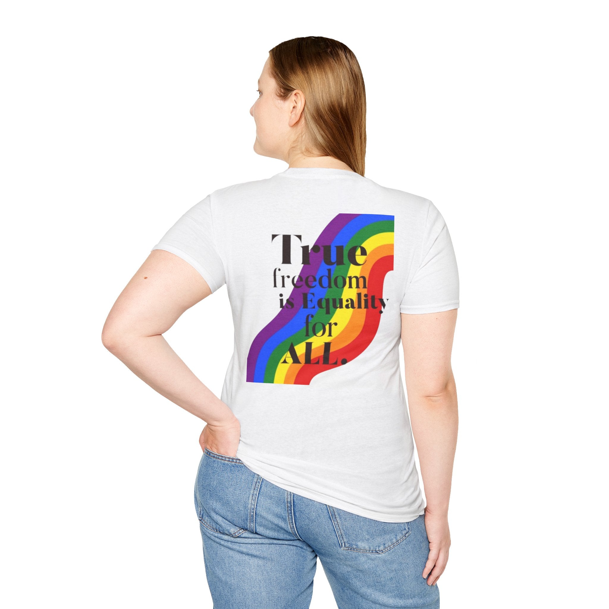 Pride-Theme Unisex Softstyle T-Shirt - "True freedom is Equality for ALL"