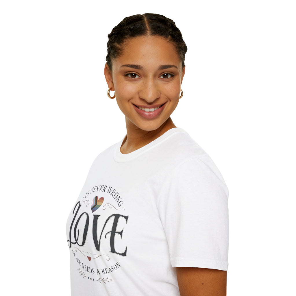 Love Is Never Wrong T-Shirt — LGBTQ+ Pride Heart Tee