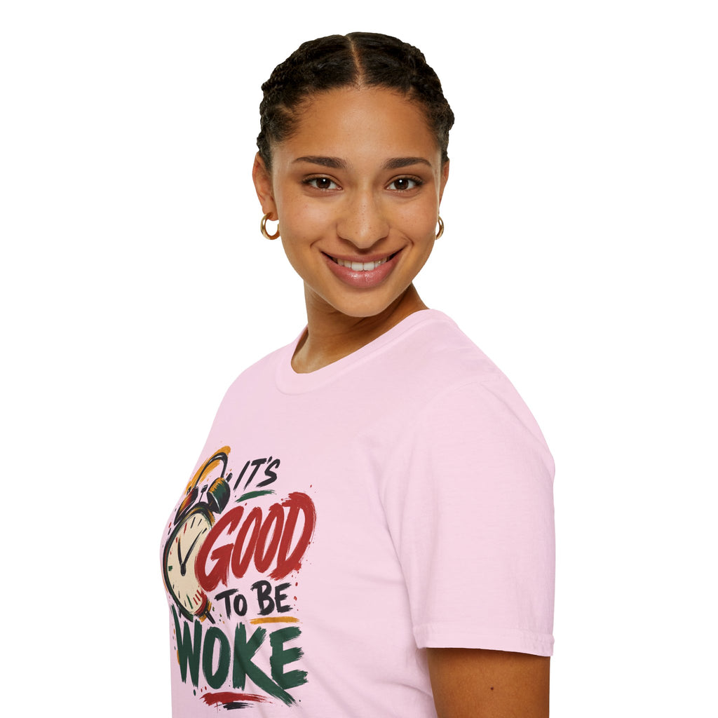 T-Shirt — "It's Good To Be Woke" Graphic Tee (Alarm Clock Design)