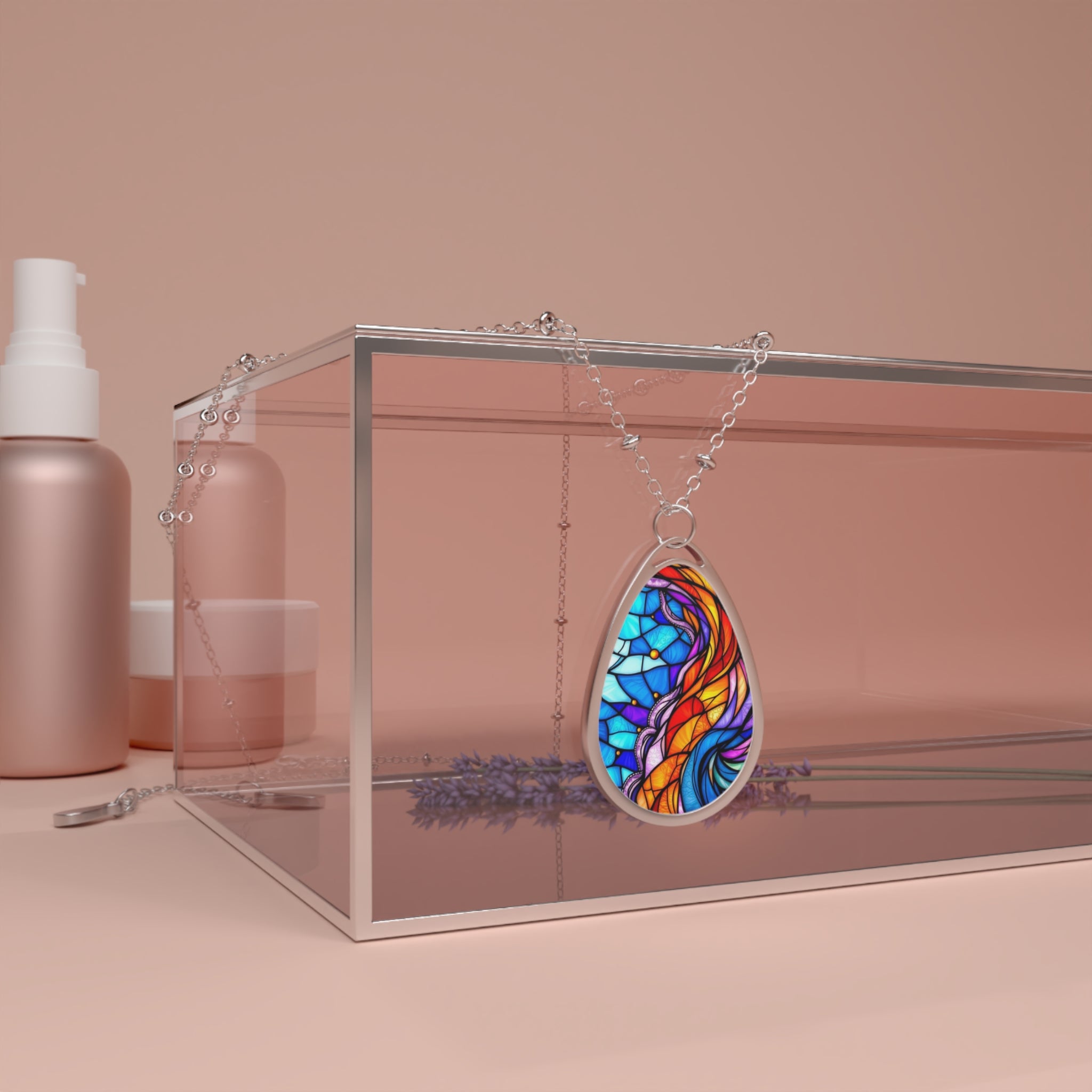 Fire and Ice Teardrop Pendant Necklace