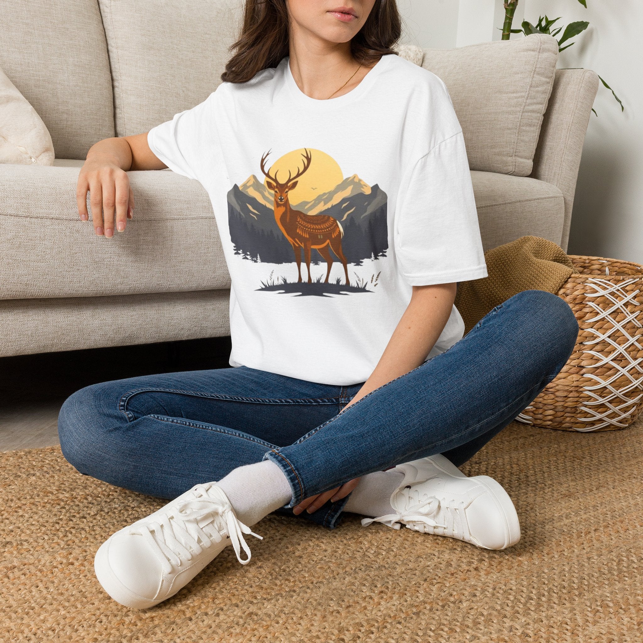 Mountain Sunset Deer Unisex Softstyle T-Shirt